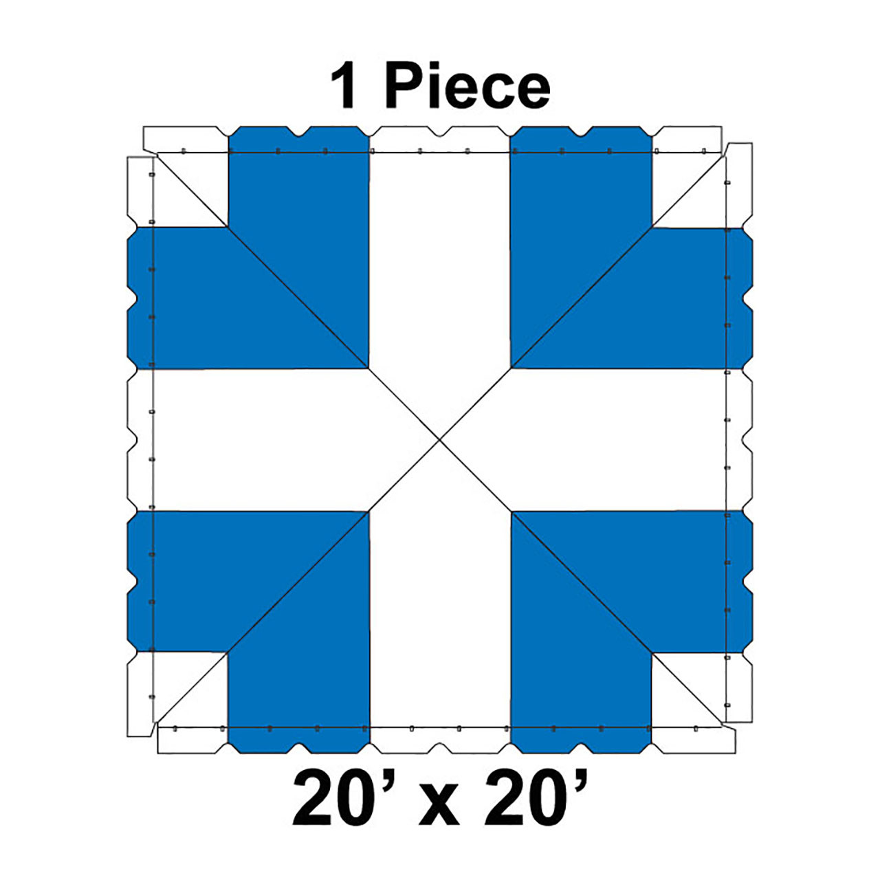 20' x 20' Classic Pole Tent, 1 Piece, 16 oz. Ratchet Top, White and Blue