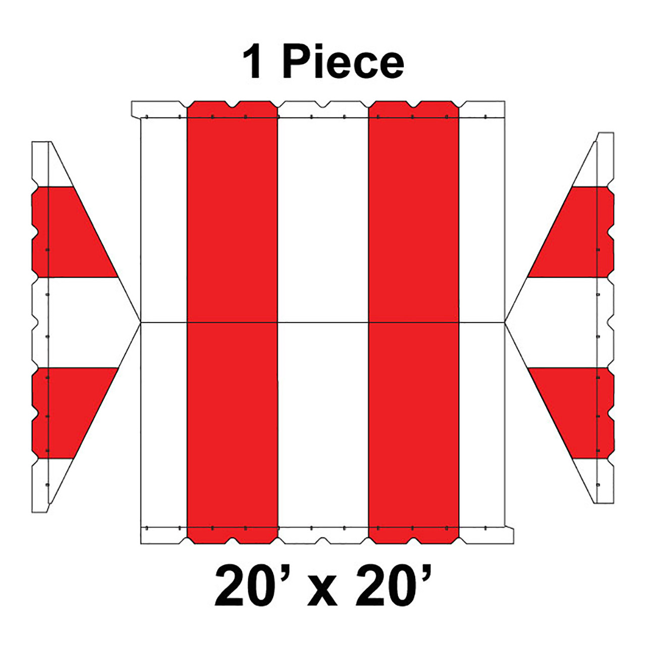 20' x 20' Gable Frame Tent, 1 Piece, 16 oz. Ratchet Top, White and Red