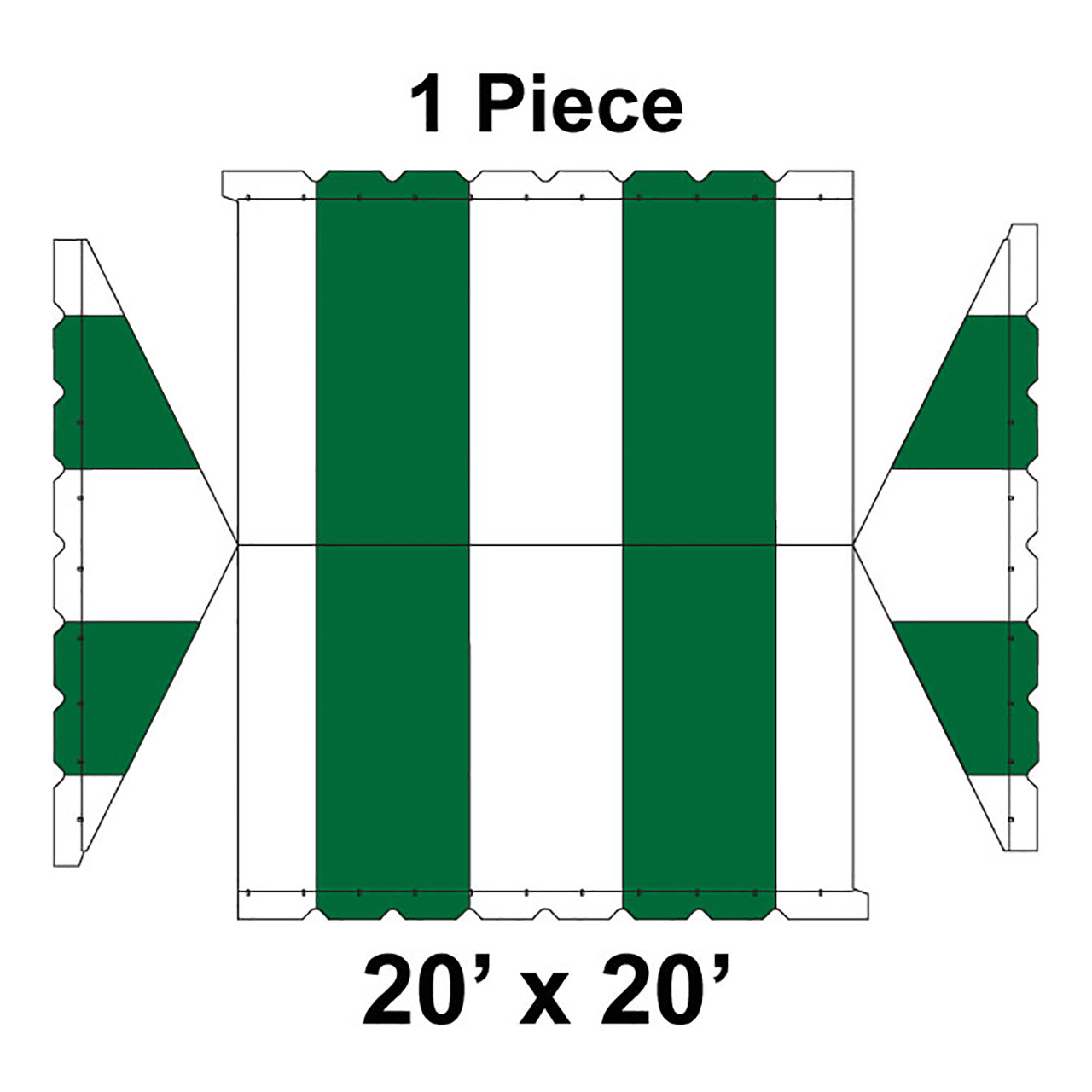 20' x 20' Gable Frame Tent, 1 Piece, 16 oz. Ratchet Top, White and Forest Green