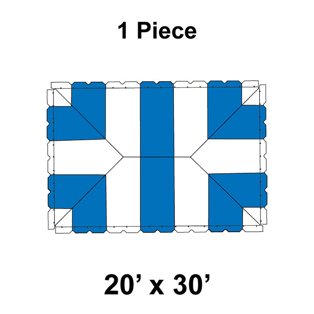 20' x 30' Classic Pole Tent, 1 Piece, 16 oz. Ratchet Top, White and Blue