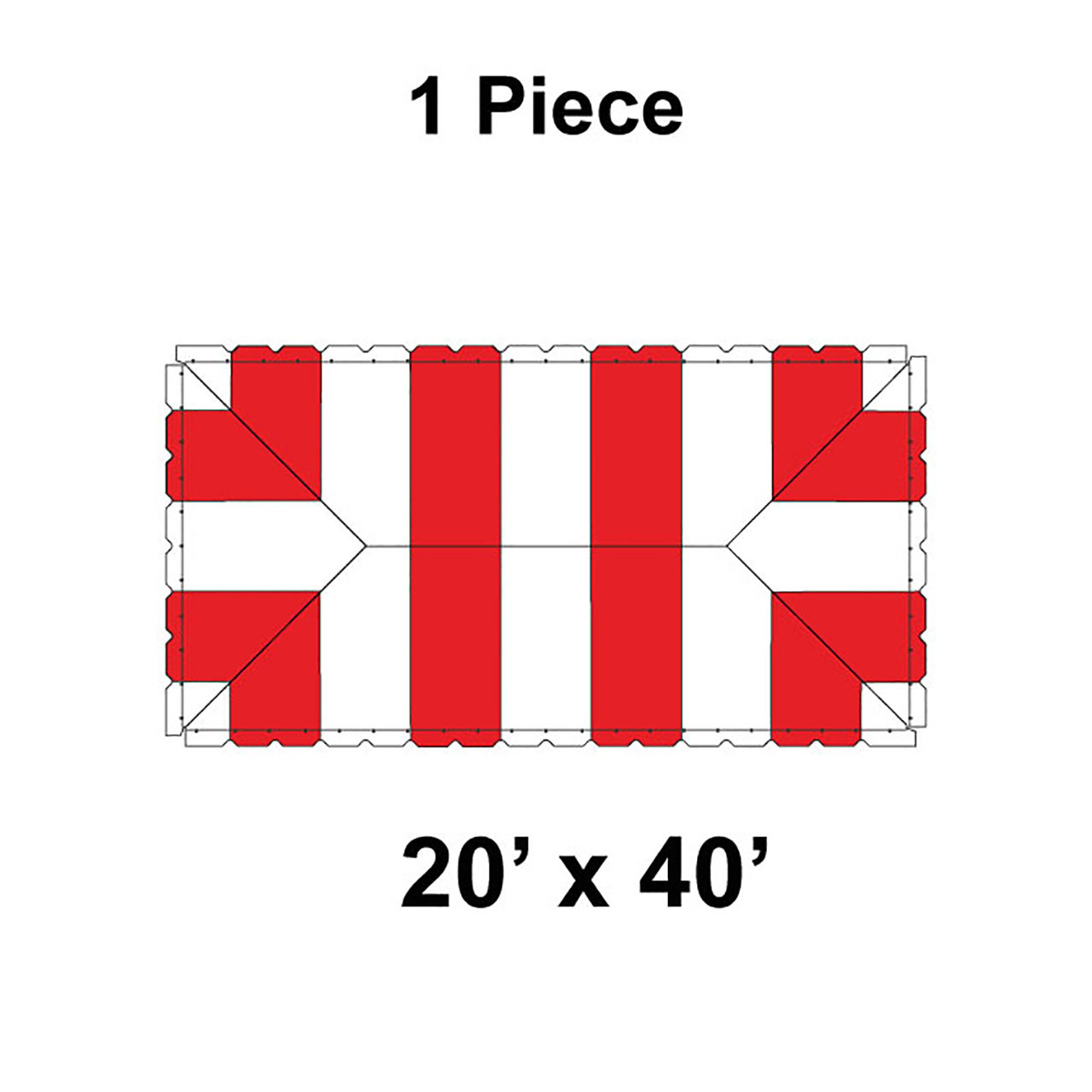 20' x 40' Classic Pole Tent, 1 Piece, 16 oz. Ratchet Top, White and Red