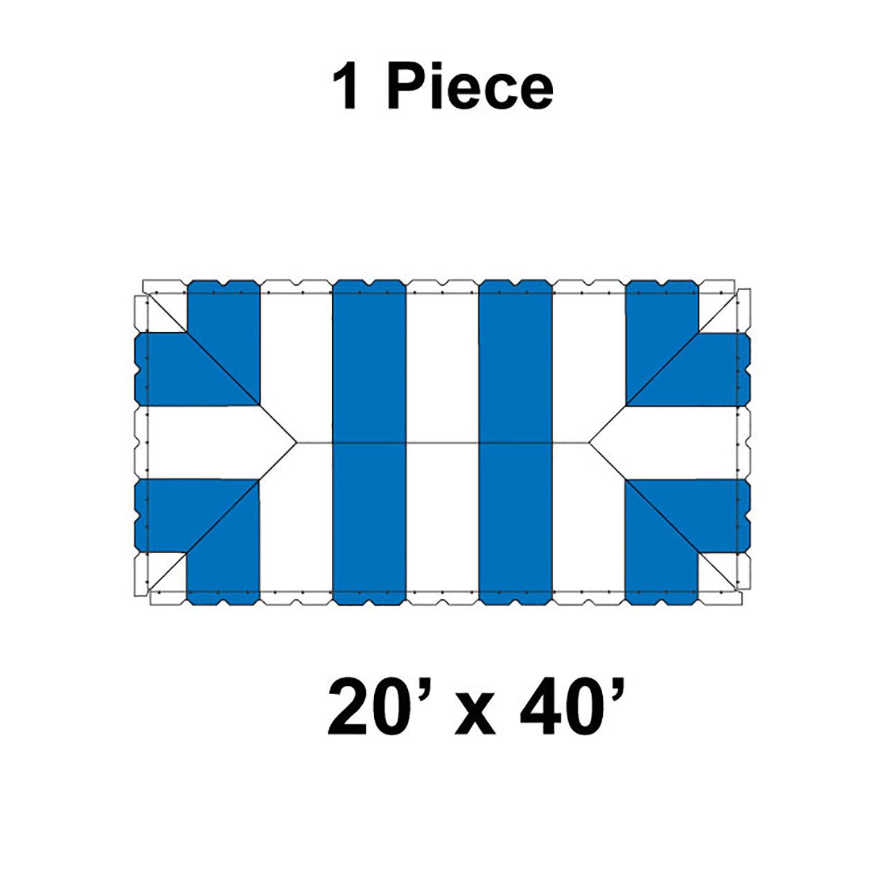 20' x 40' Classic Pole Tent, 1 Piece, 16 oz. Ratchet Top, White and Blue