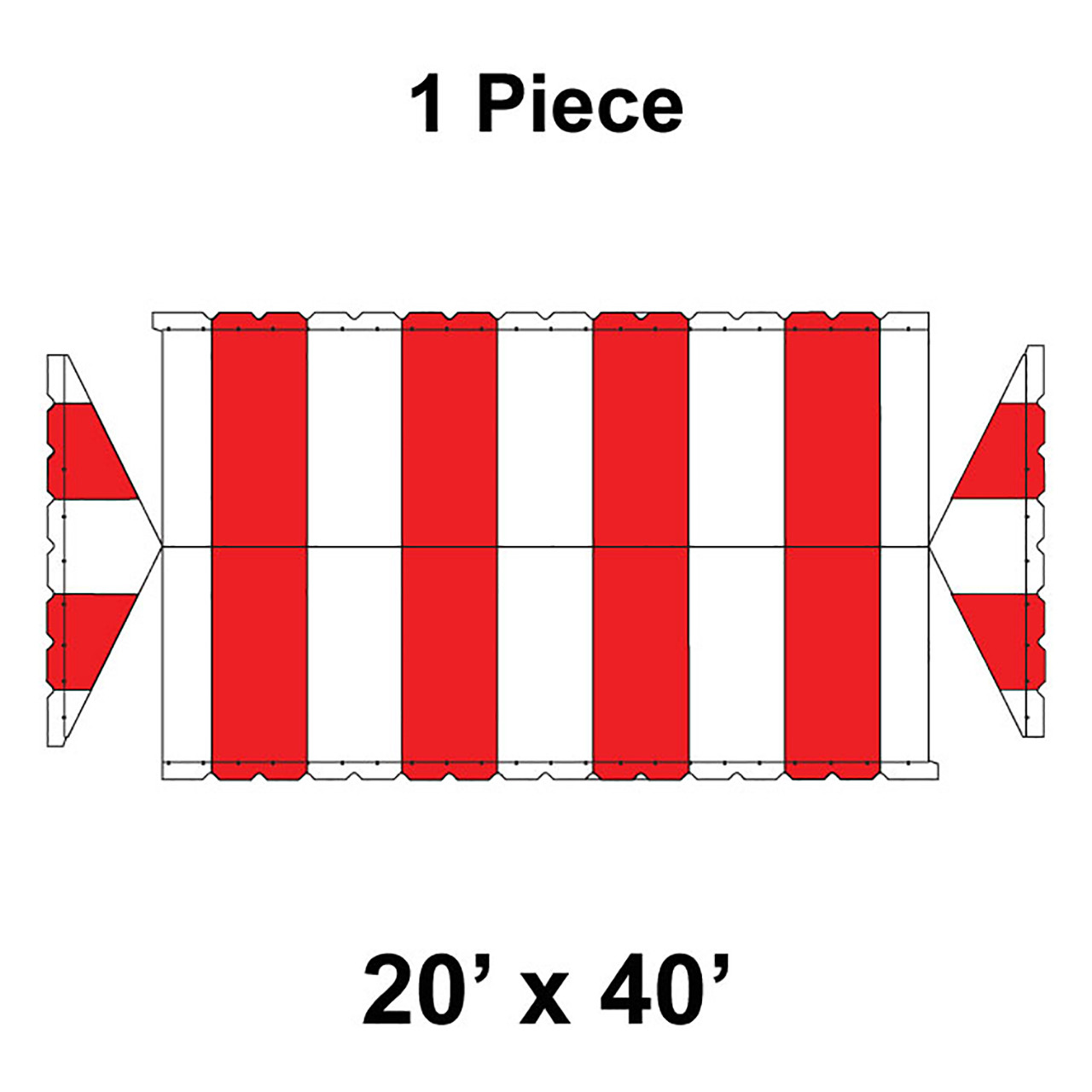 20' x 40' Gable Frame Tent, 1 Piece, 16 oz. Ratchet Top, White and Red