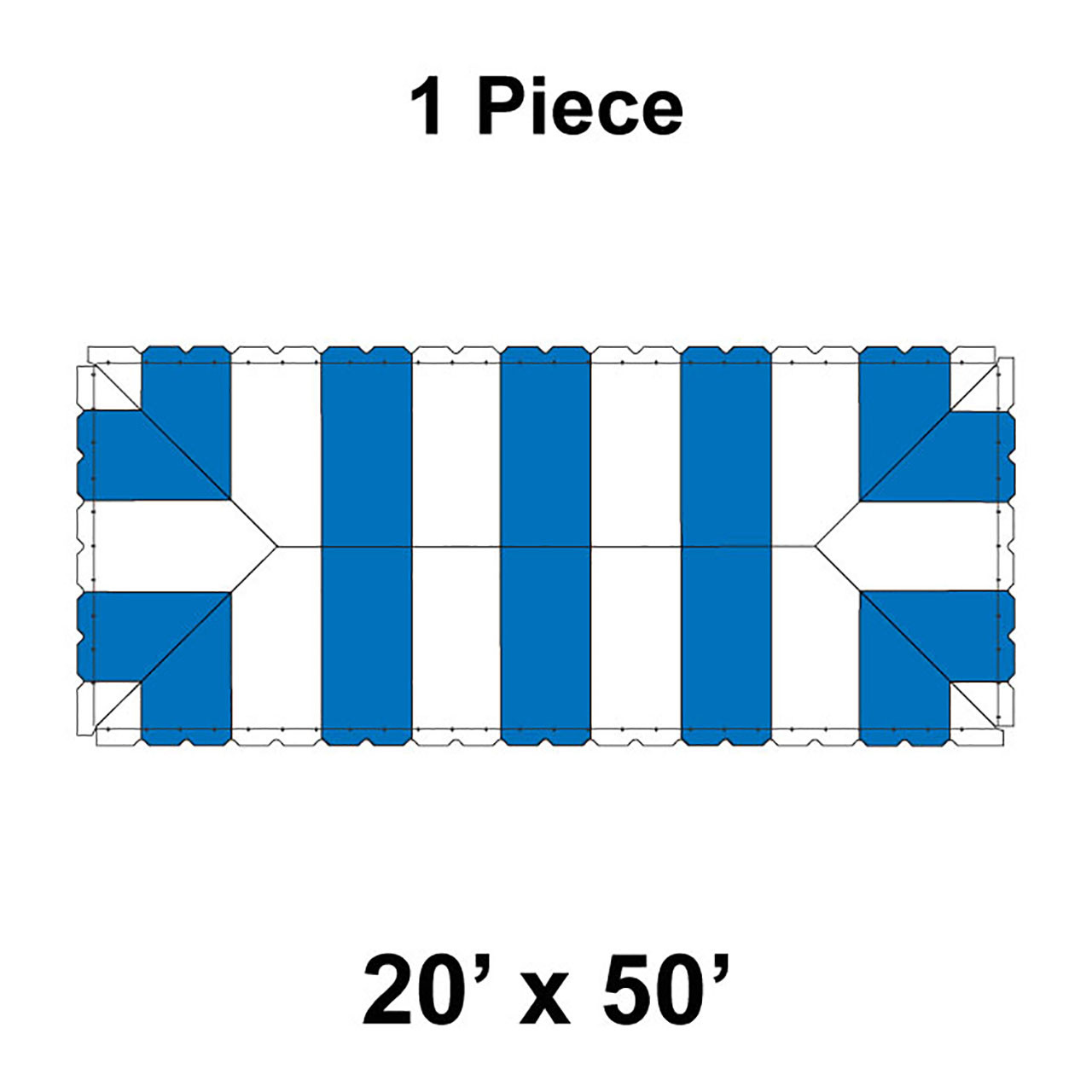 20' x 50' Classic Frame Tent, 1 Piece, 16 oz. Ratchet Top, White and Blue