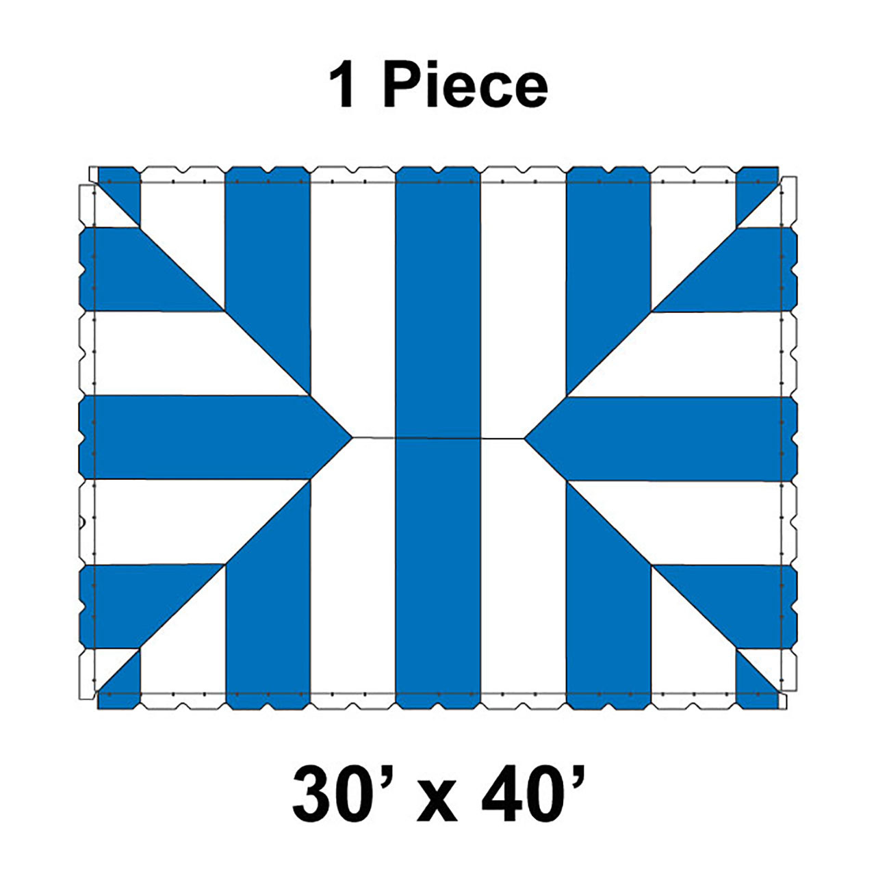 30' x 40' Classic Series Frame Tent, 1 Piece, 16 oz. Ratchet Top, White and Blue