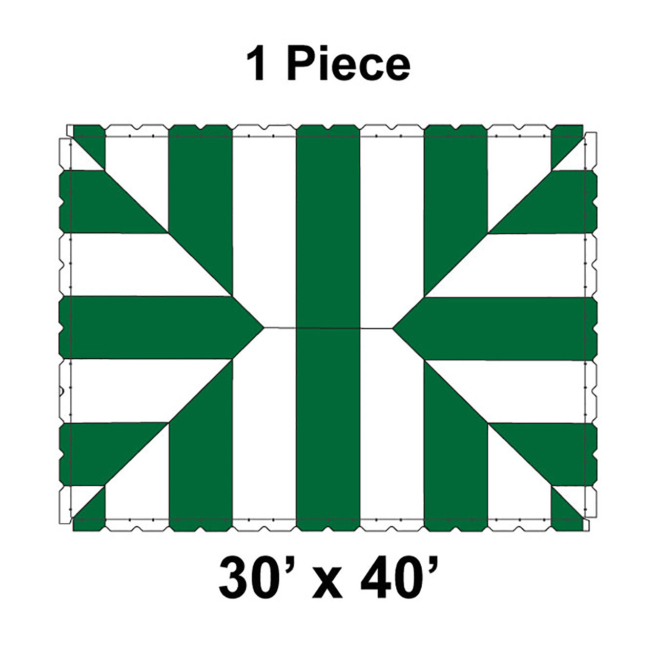 30' x 40' Classic Pole Tent, 1 Piece, 16 oz. Ratchet Top, White and Forest Green