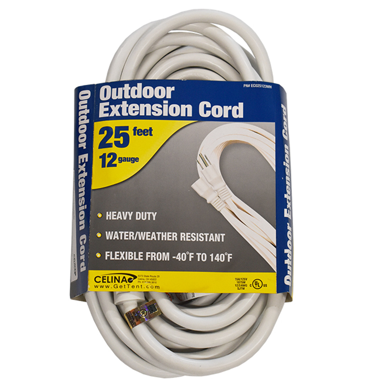 25' White Extension Cord 12/3