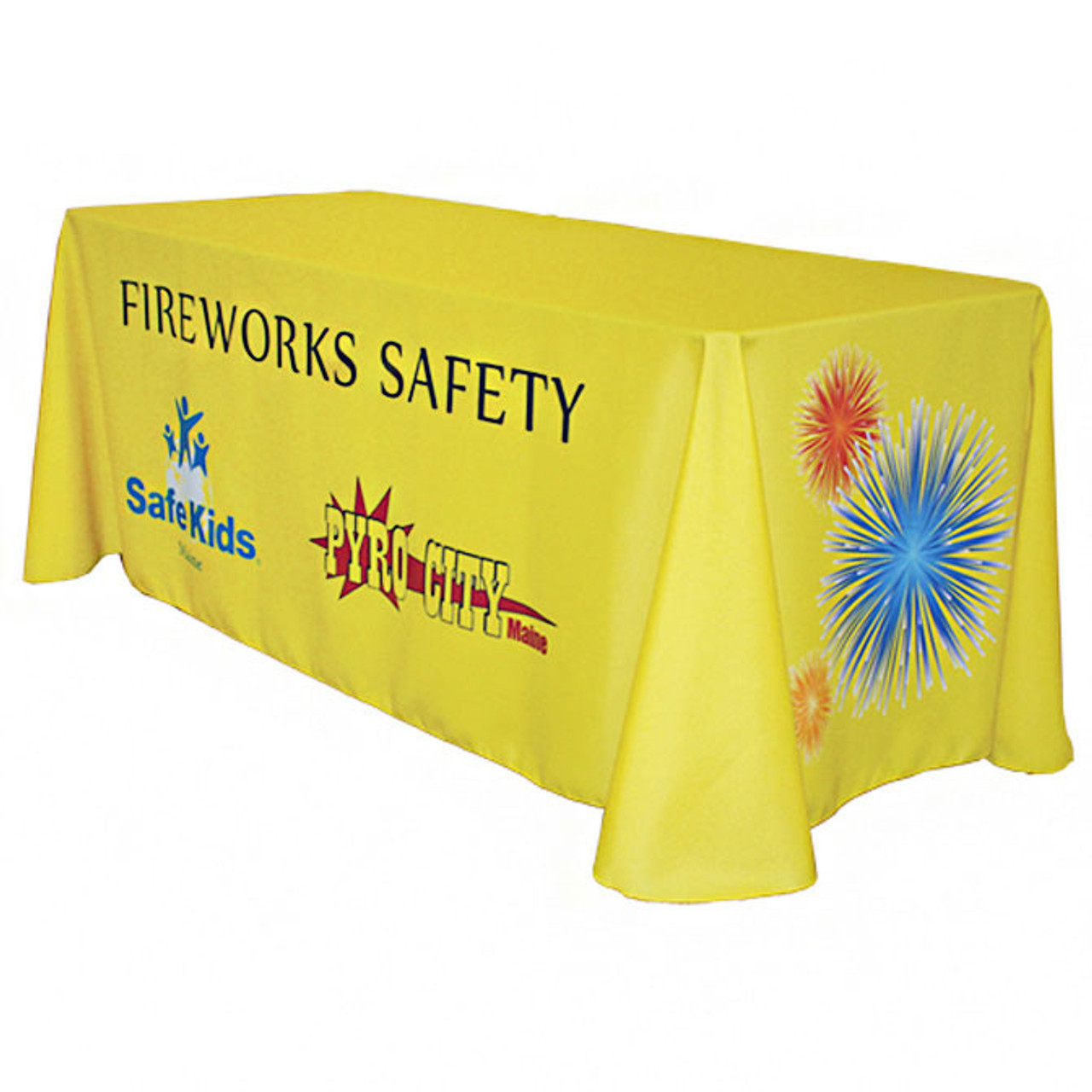 Fireworks safety custom printed draped 6' table cover.