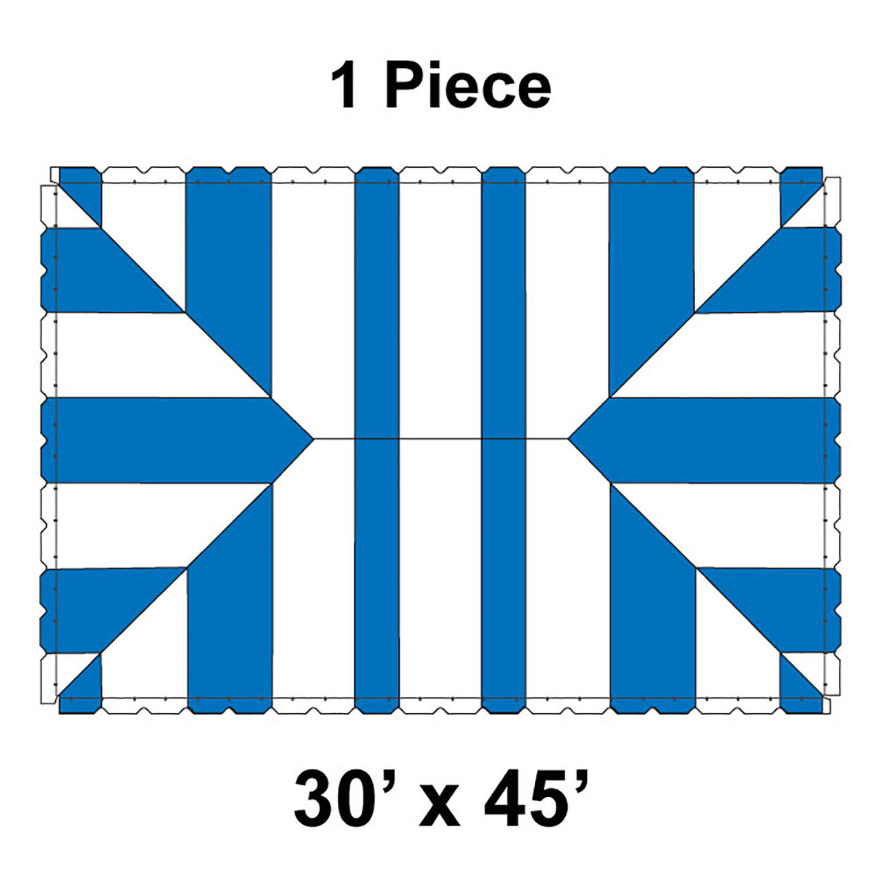 30' x 45' Classic Pole Tent, 1 Piece, 16 oz. Ratchet Top, White and Blue