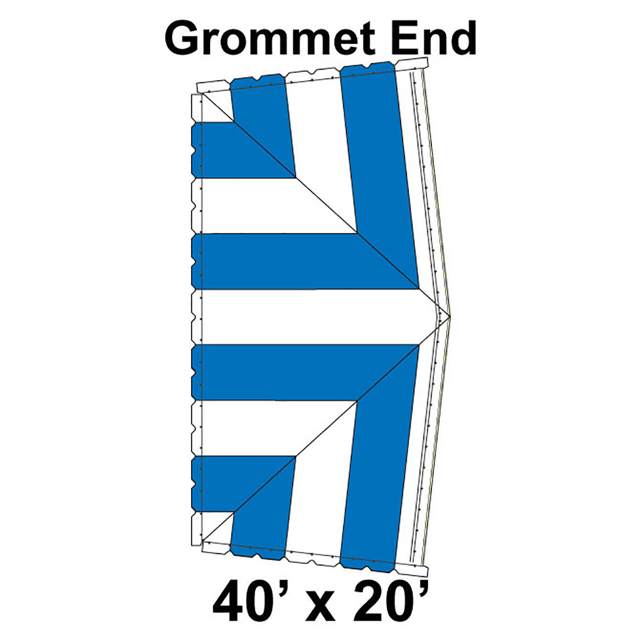 40' x 20' Classic Series Frame Tent Grommet End, 16 oz. Ratchet Top, White and Dark Blue