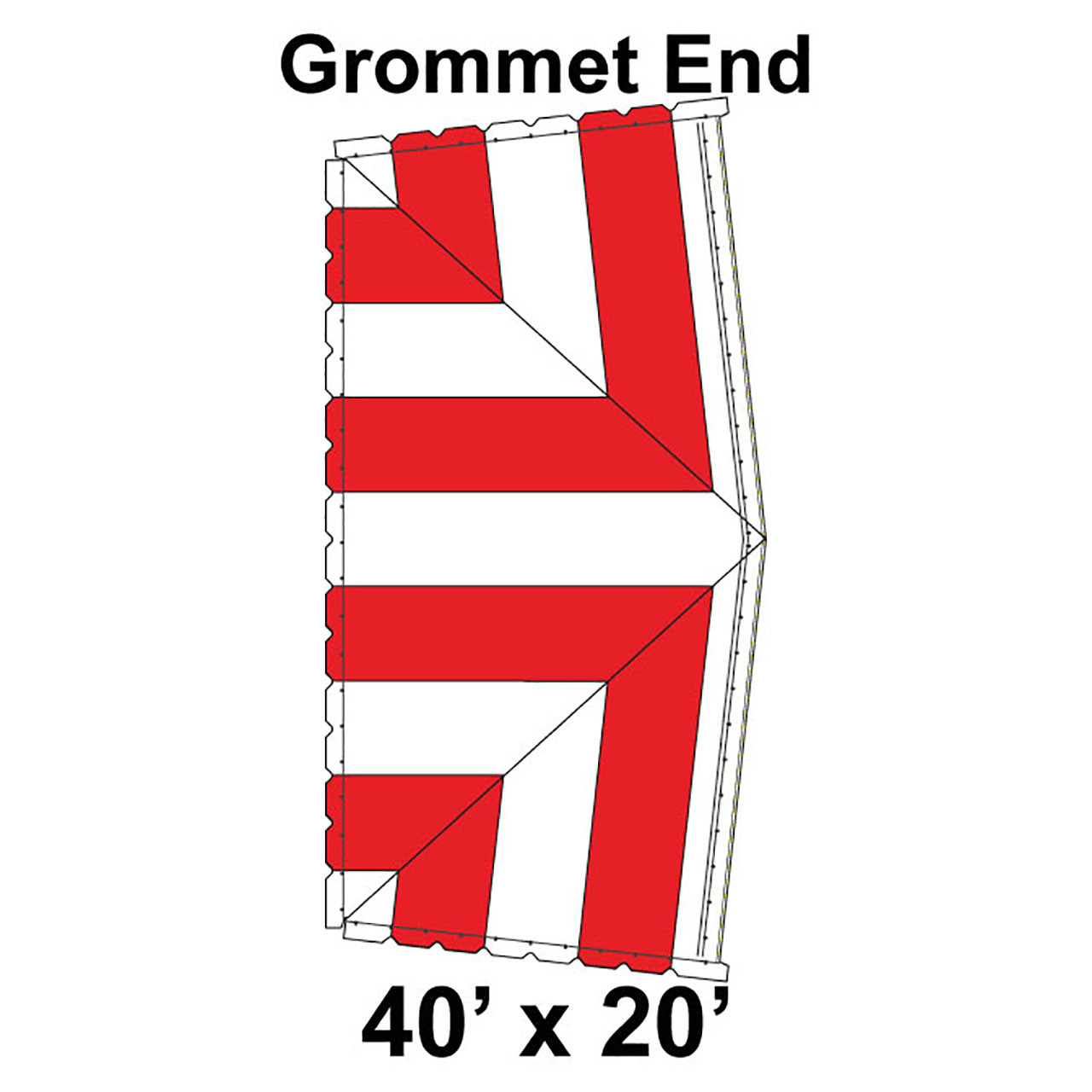 40' x 20' Classic Pole Tent Grommet End, 16 oz. Ratchet Top, White and Red