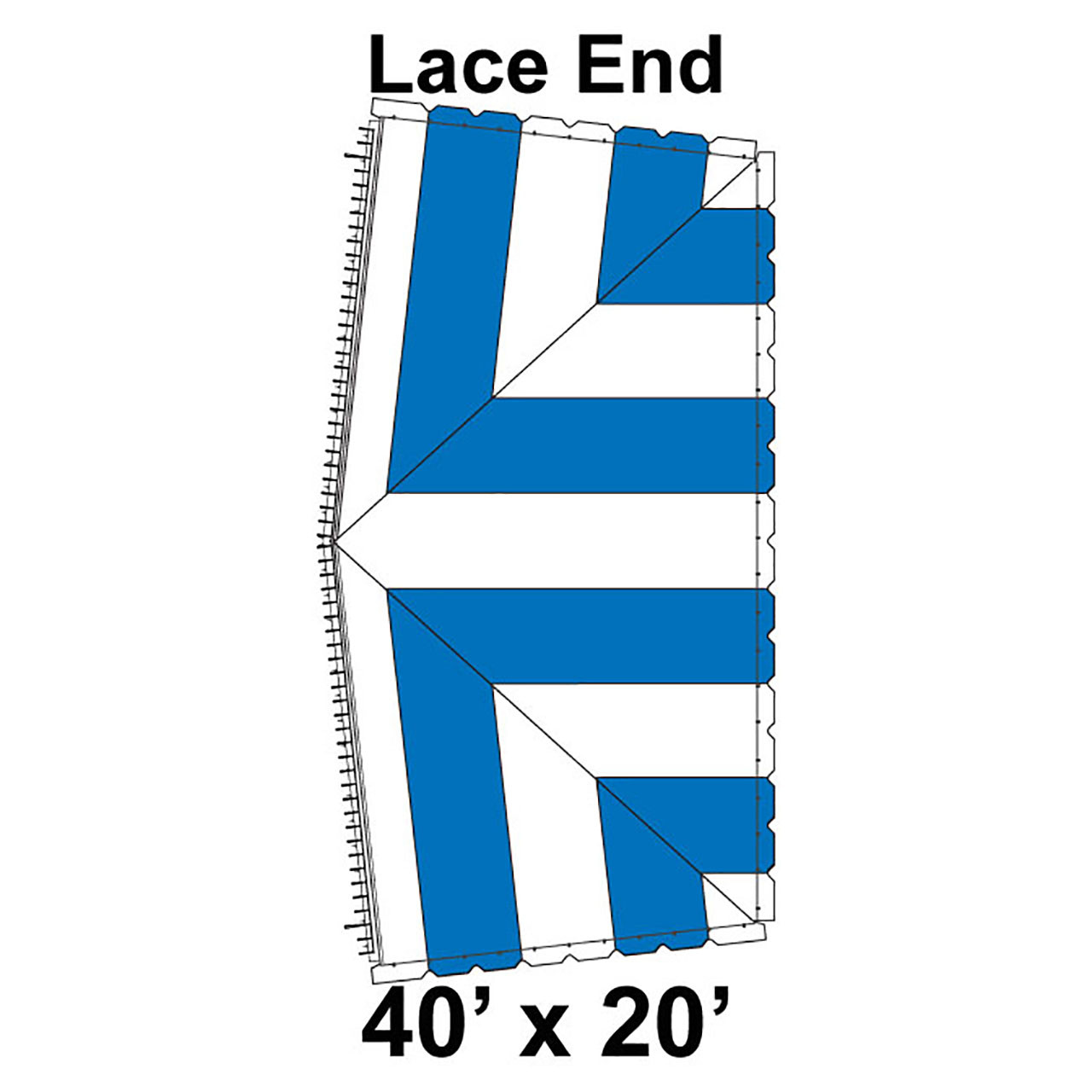 40' x 20' Classic Pole Tent Lace End, 16 oz. Ratchet Top, White and Blue