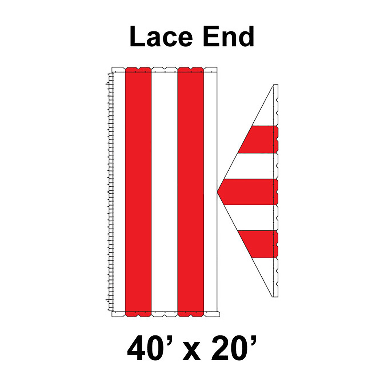 40' x 20' Gable Frame Tent Lace End, 16 oz. Ratchet Top, White and Red