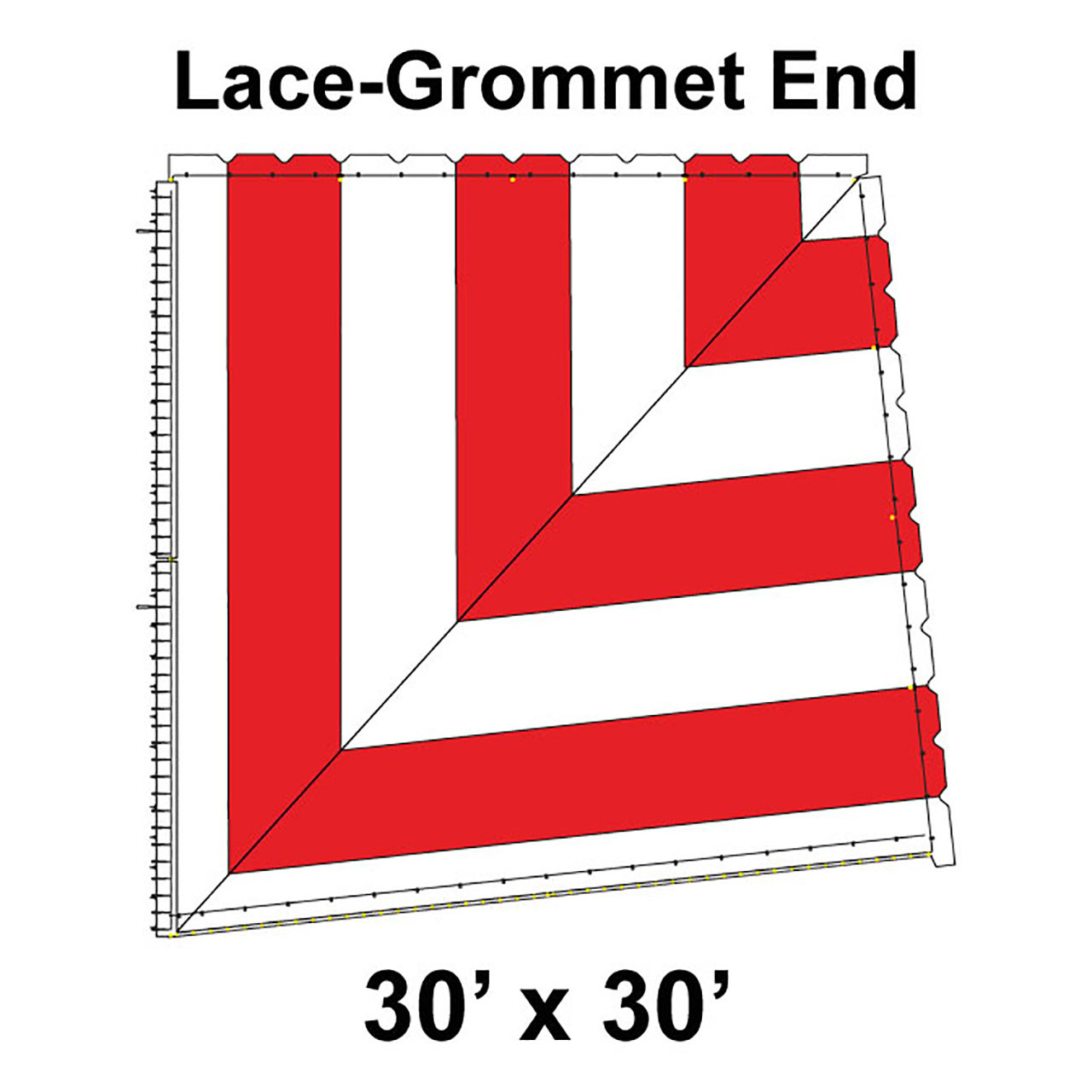 60' Classic Pole Tent End Section 2 of 4, 16 oz. Ratchet Top, White and Red (30'x30'-Lace Grommet)