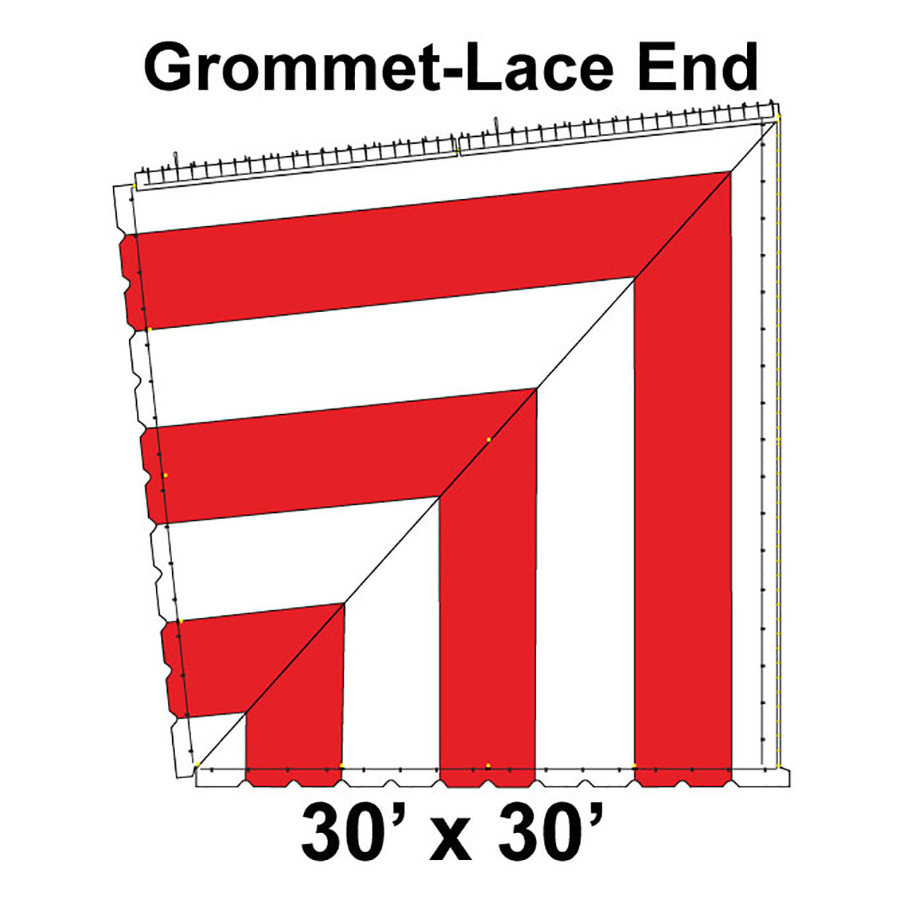 60' Classic Pole Tent End Section 4 of 4, 16 oz. Ratchet Top, White and Red (30'x30'-Grommet Lace)