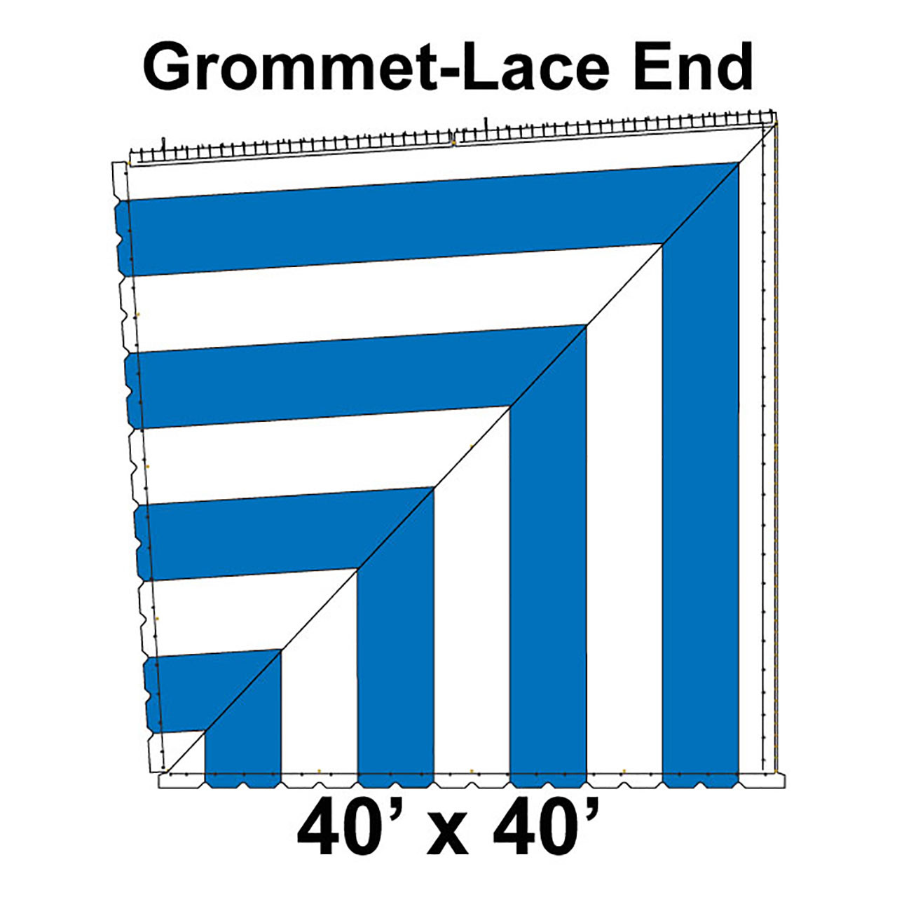 80' Classic Pole Tent End Section 4 of 4, 16 oz. Ratchet Top, White and Blue (40'x40'-Grommet Lace)