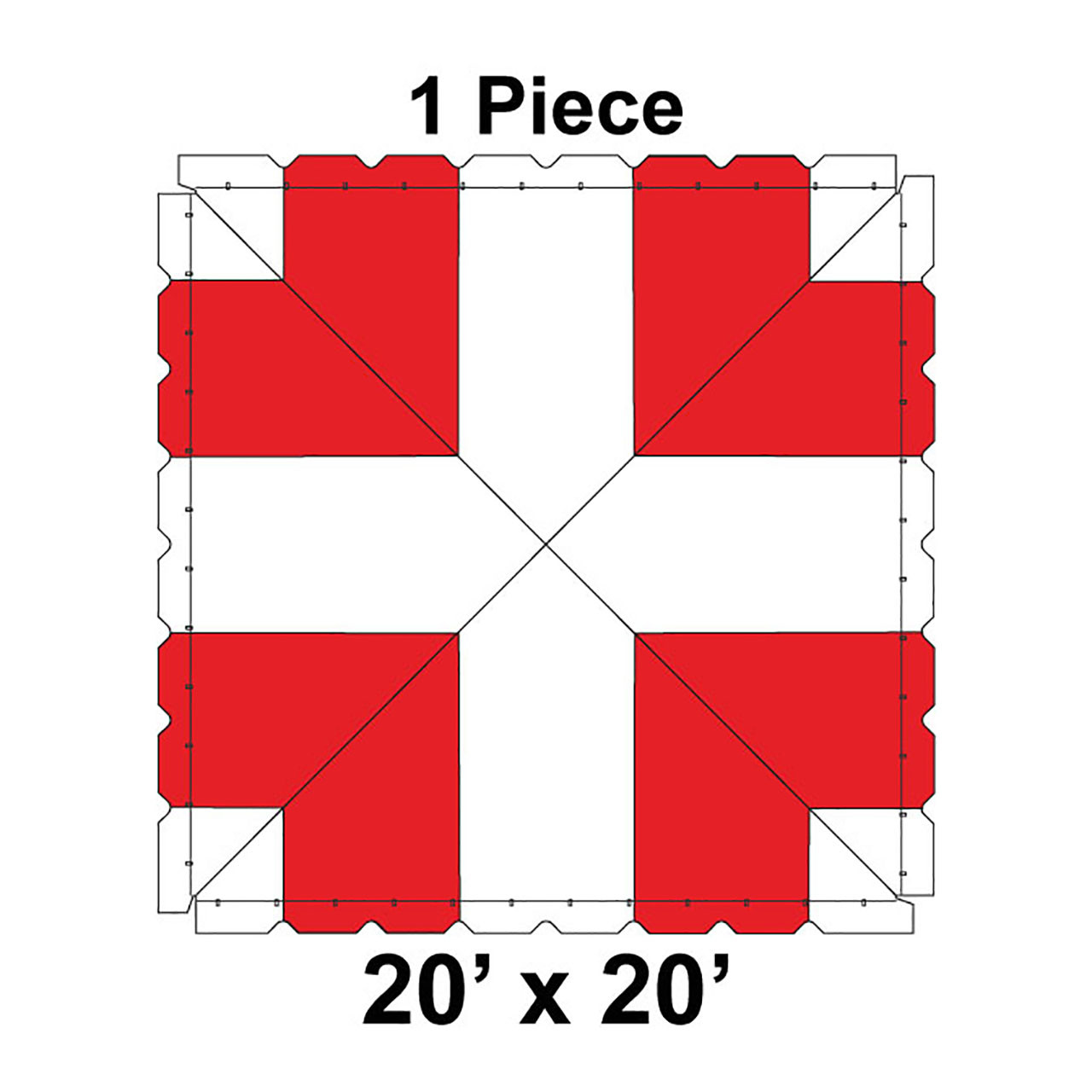 20' x 20' Classic Frame Tent, 1 Piece, 16 oz. Ratchet Top, White and Red