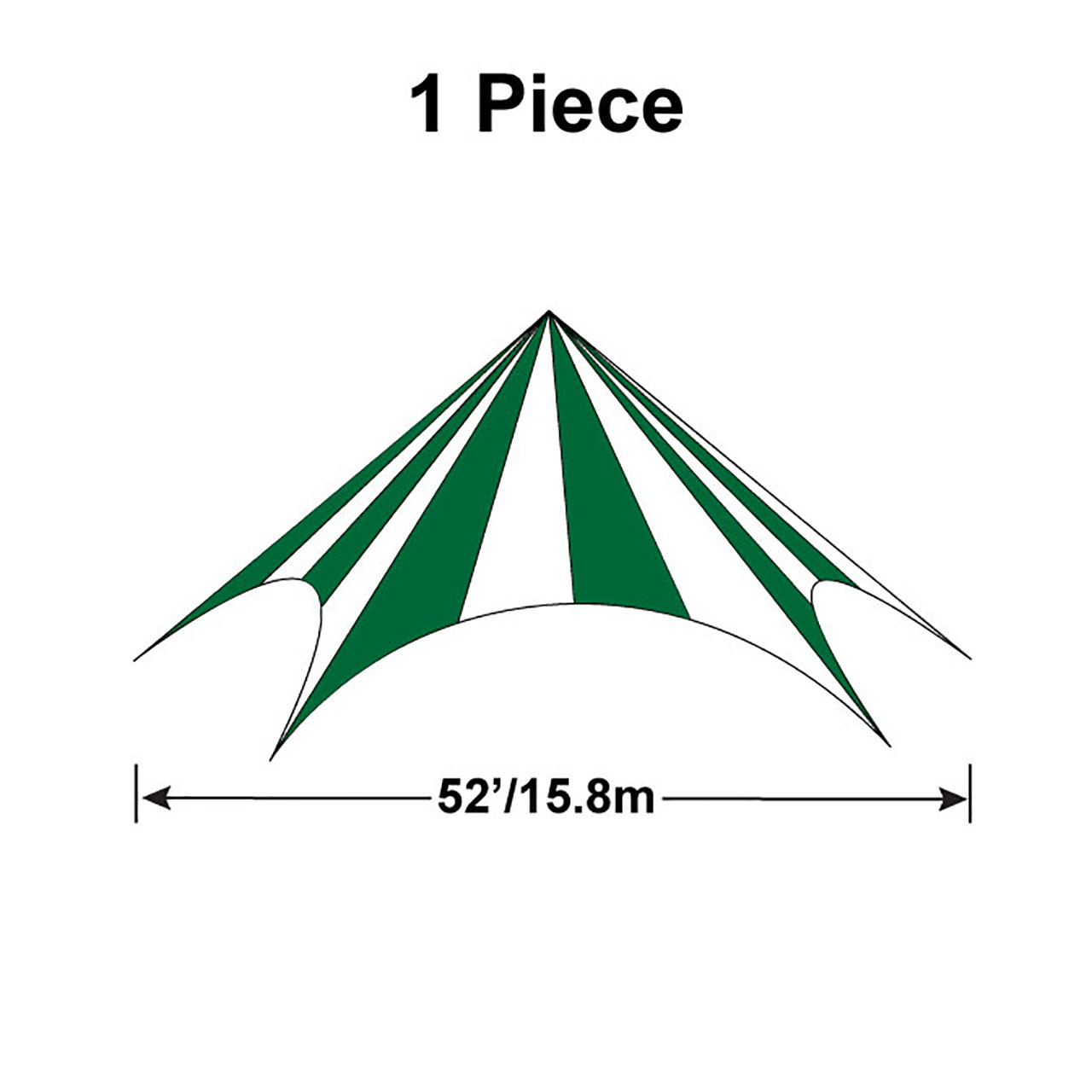 52' Diameter TP/Hexagon Tent, 1 Piece, 16oz. Ratchet Top, White and Forest Green