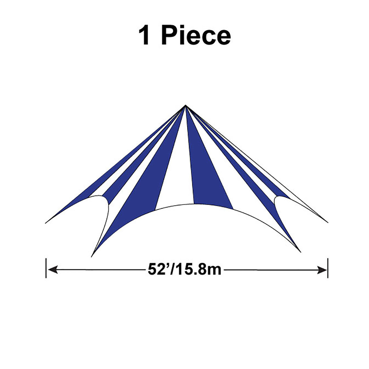 52' Diameter TP/Hexagon Tent, 1 Piece, 16oz. Ratchet Top, White and Blue