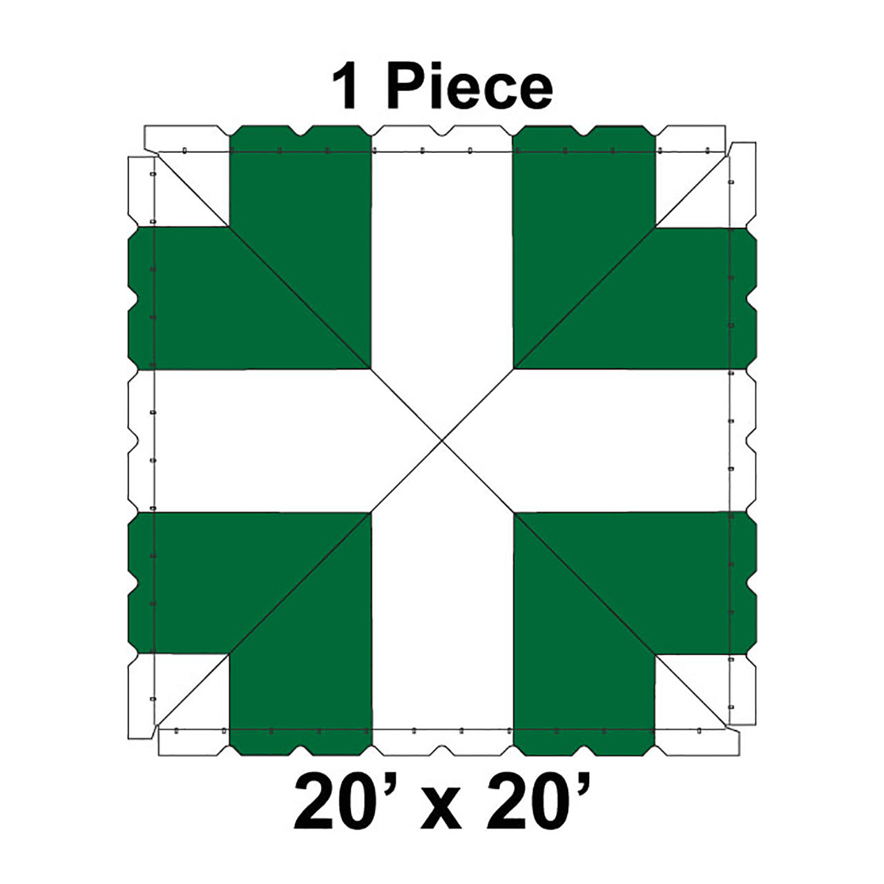 20' x 20' Classic Frame Tent, 1 Piece, 16 oz. Ratchet Top, White and Forest Green