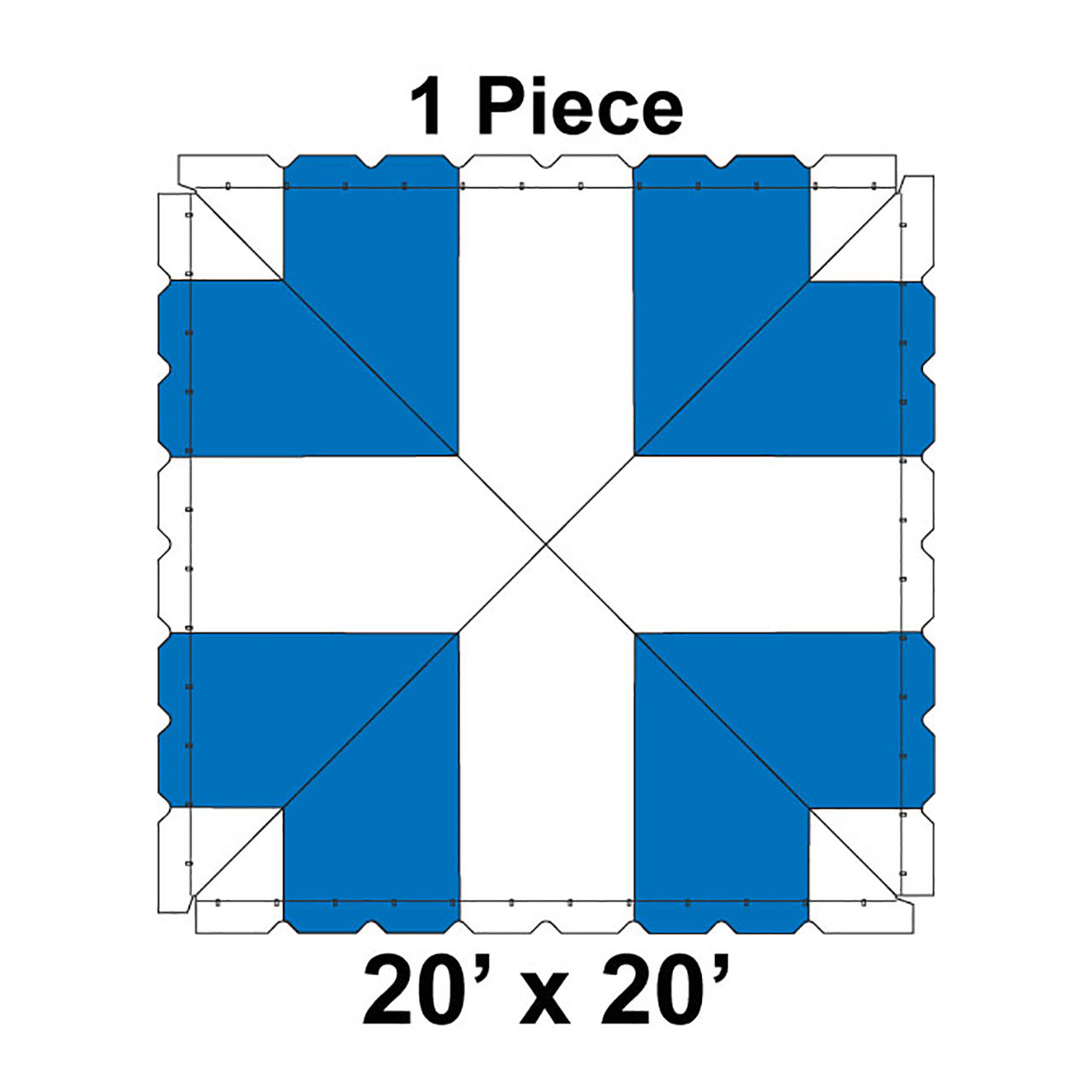 20' x 20' Classic Frame Tent, 1 Piece, 16 oz. Ratchet Top, White and Blue