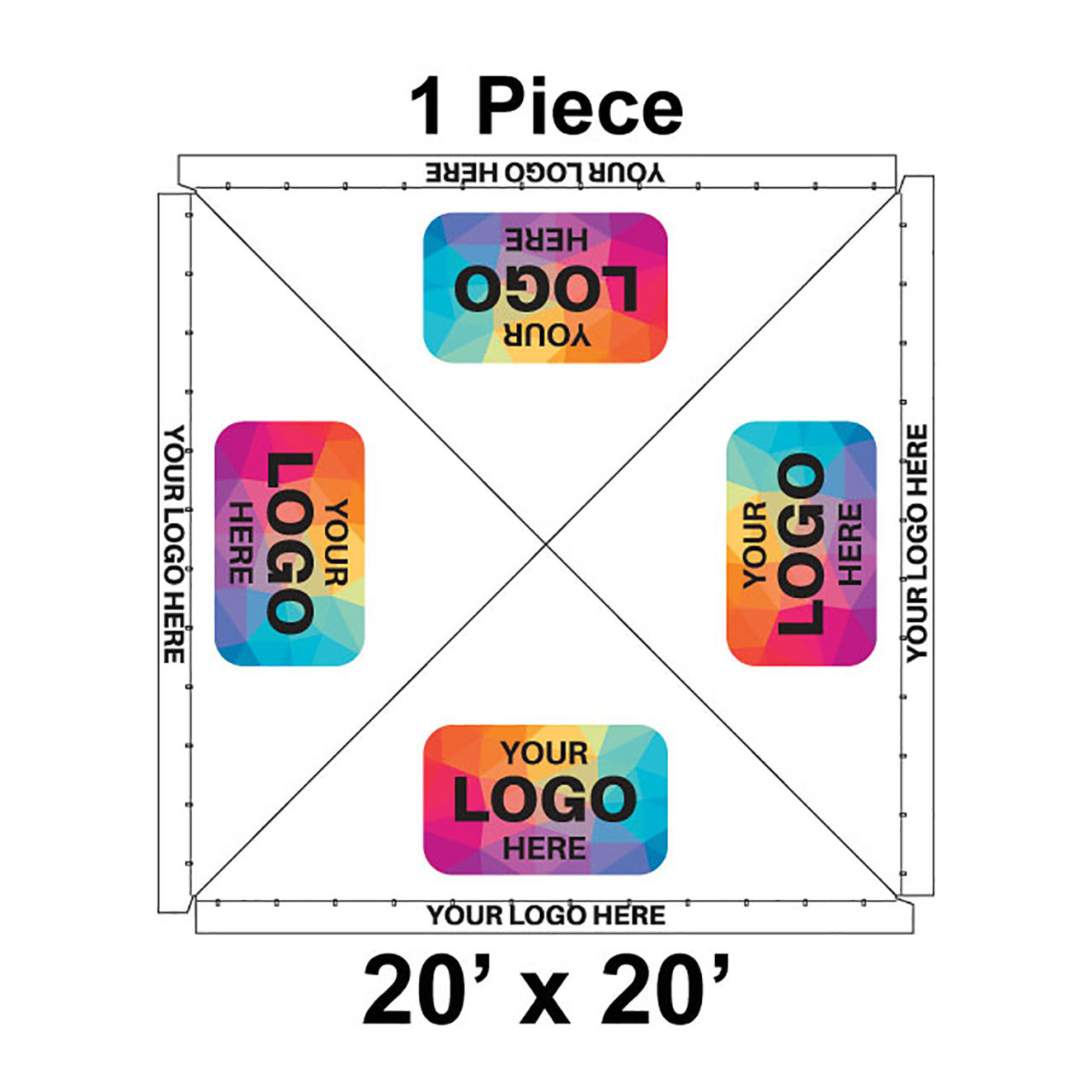 20' x 20' Classic Frame Tent, 1 Piece, Ratchet Top, Logo/Valance Print Only