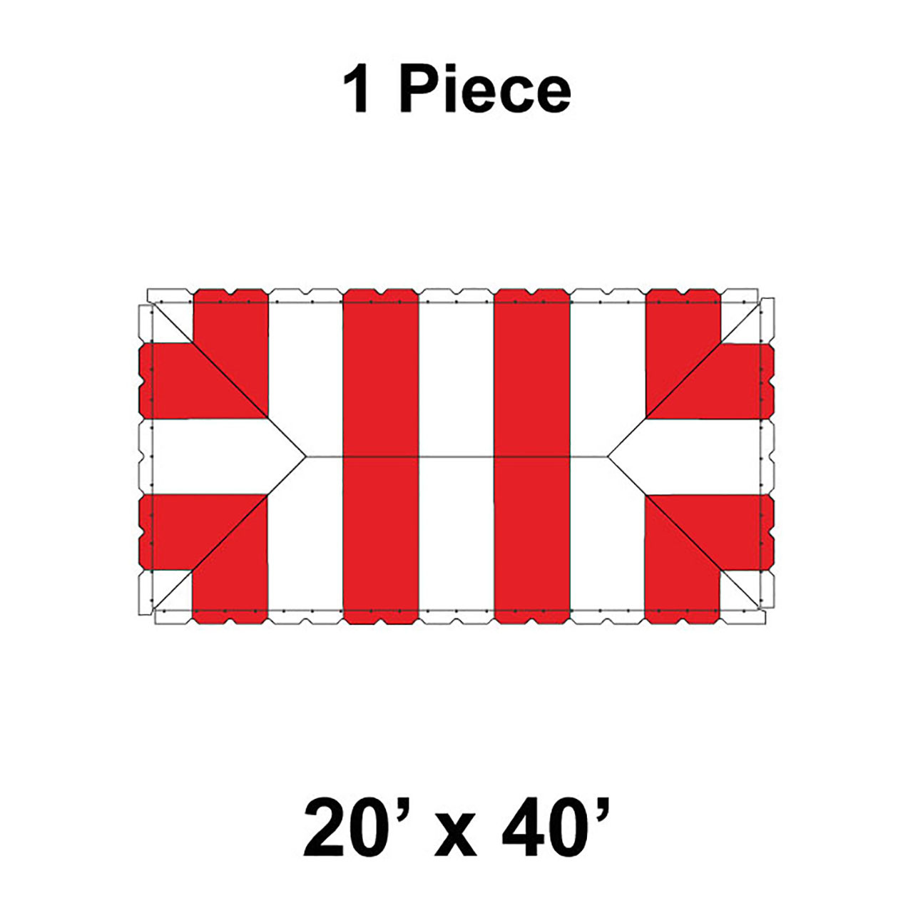 20' x 40' Classic Frame Tent, 1 Piece, 16 oz. Ratchet Top, White and Red