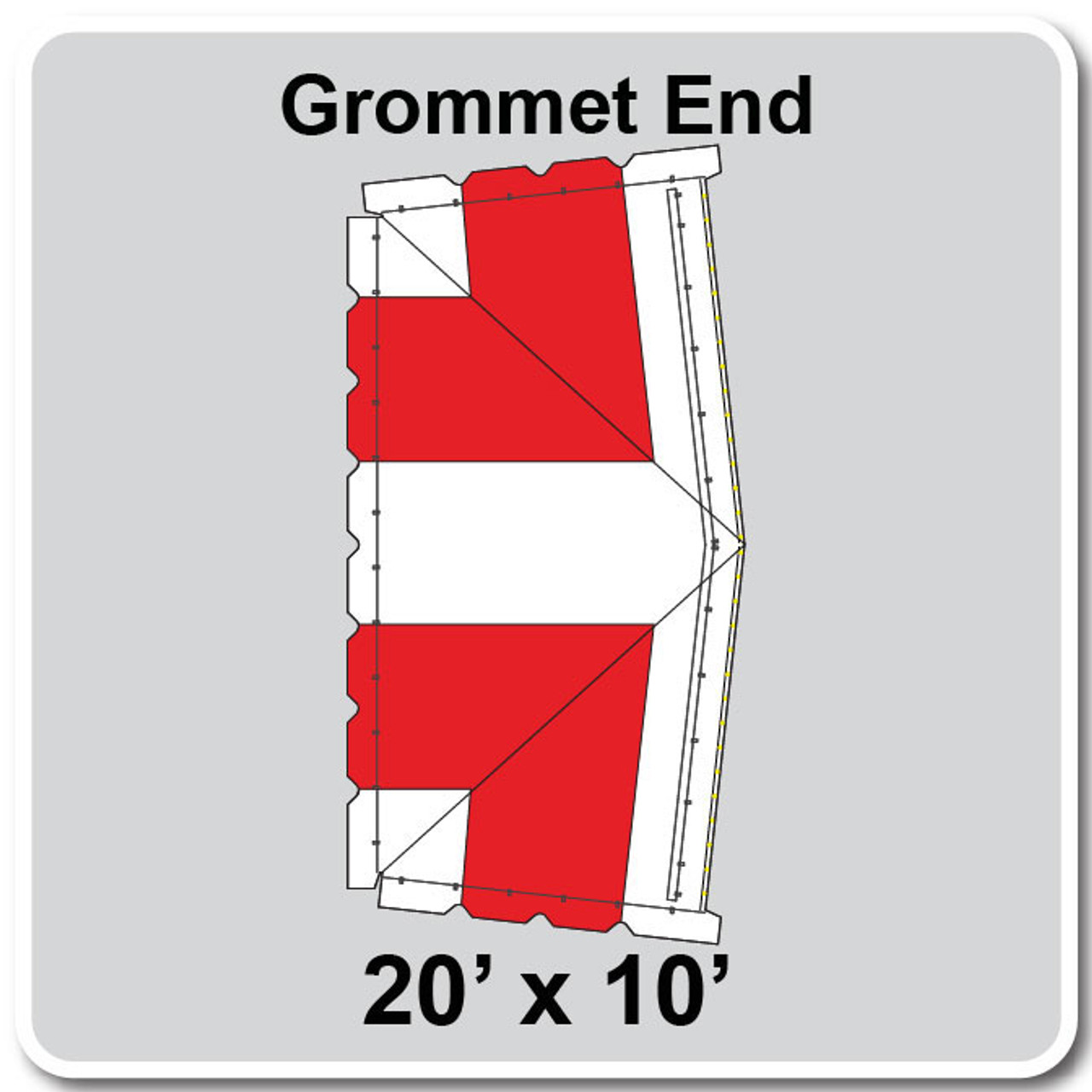 20' x 10' Classic Frame Tent Grommet End, 16 oz. Ratchet Top, White and Red