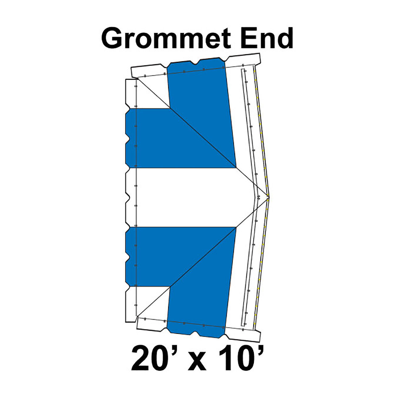 20' x 10' Classic Frame Tent Grommet End, 16 oz. Ratchet Top, White and Blue