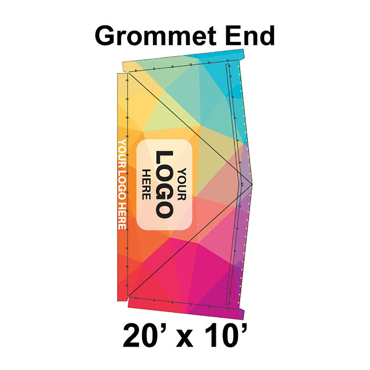20' x 10' Classic Frame Tent Grommet End, Ratchet Top, Full Digital Print
