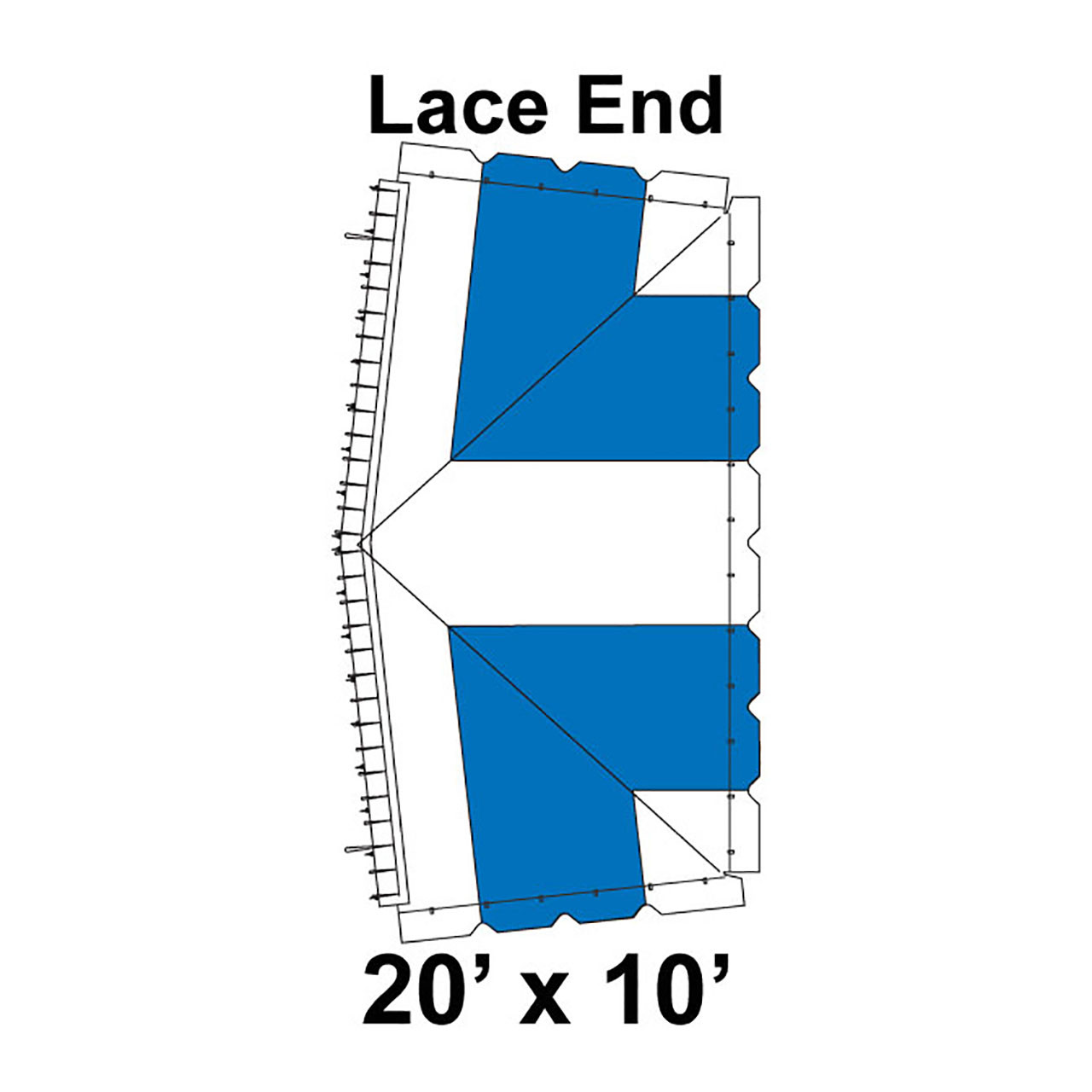 20' x 10' Classic Frame Tent Lace End, 16 oz. Ratchet Top, White and Blue