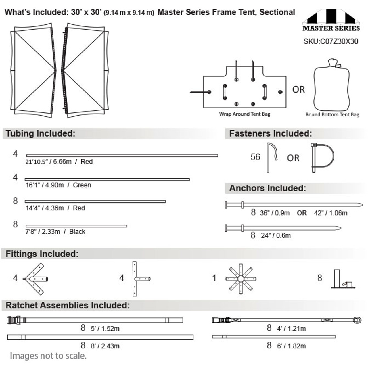 30' x 30' Master Series Frame Tent, Sectional Tent Top, Complete