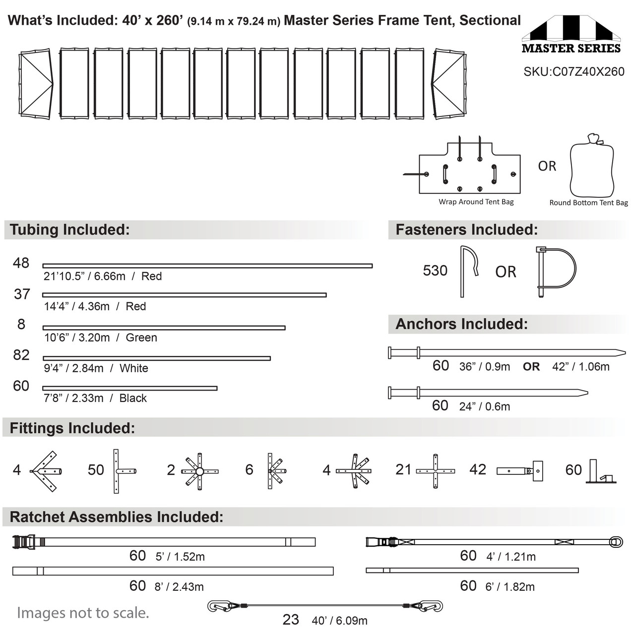 40' x 260' Master Series Frame Tent, Sectional Tent Top, Complete