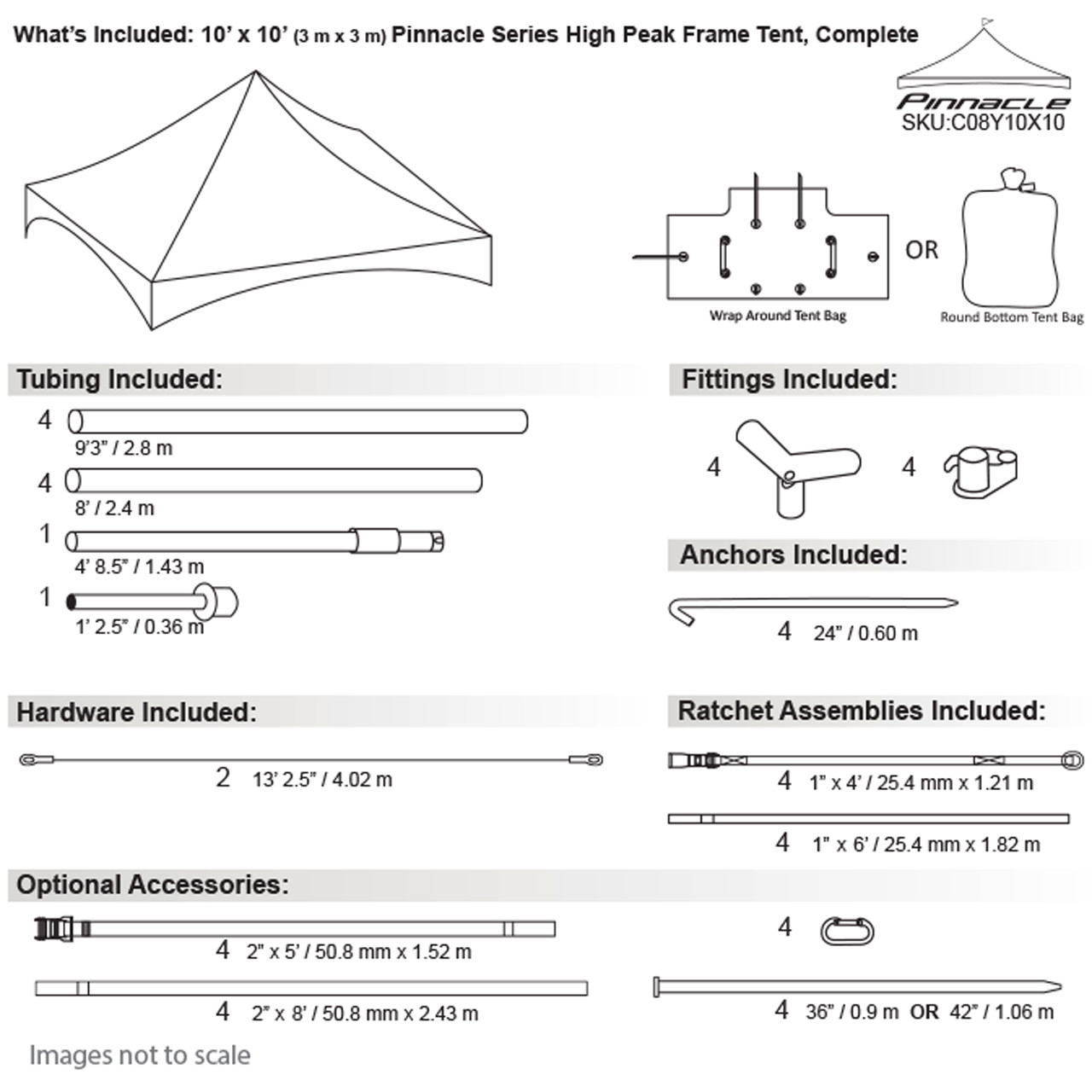 10' x 10' Pinnacle Series High Peak Frame Tent / Cross Cable Marquee, Complete