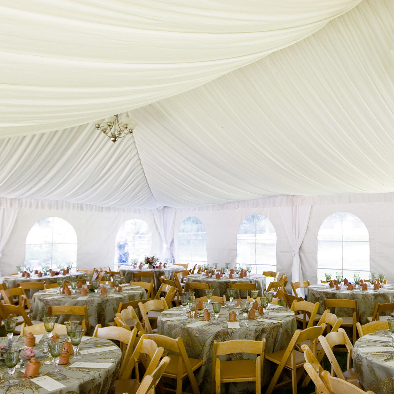 White polyester HI-PRO frame tent liner giving a high class look.
