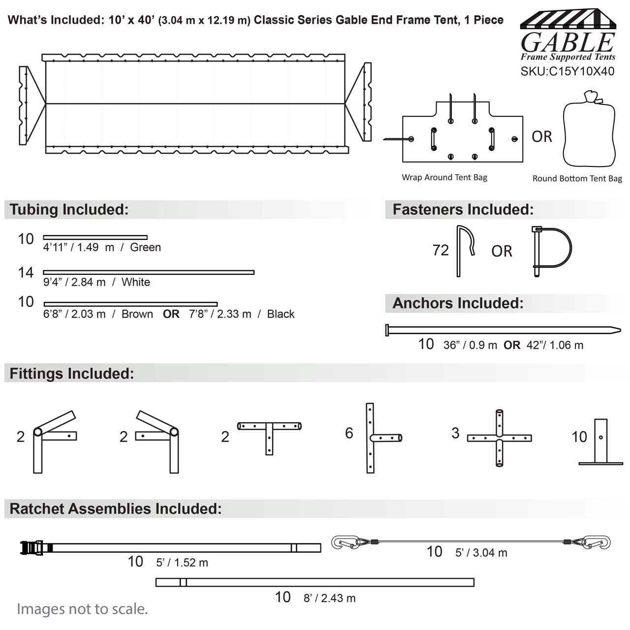 10' x 40' Classic Series Gable End Frame Tent, 1 Piece Tent Top, Complete