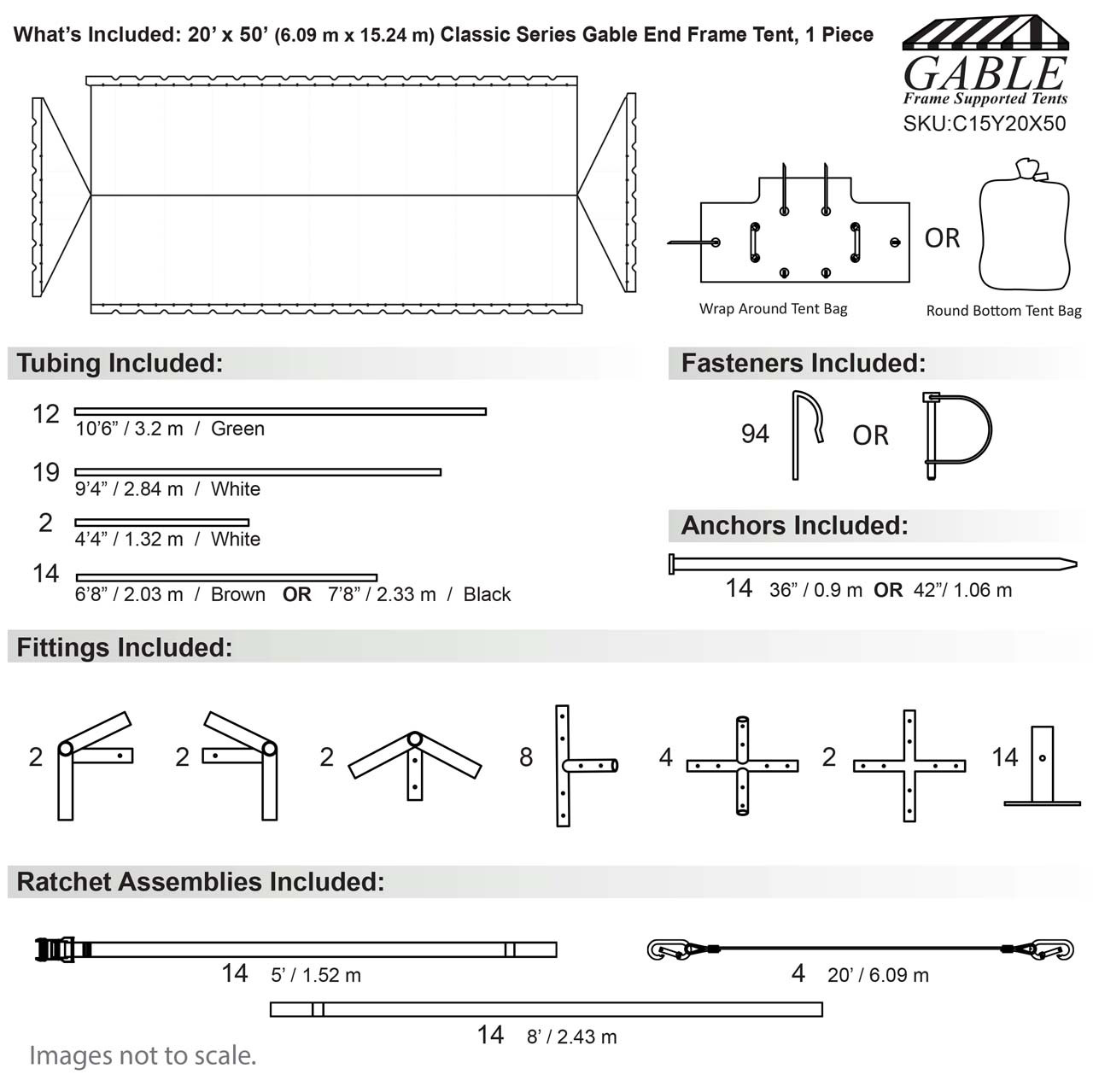 20' x 50' Classic Series Gable End Frame Tent, 1 Piece Tent Top, Complete