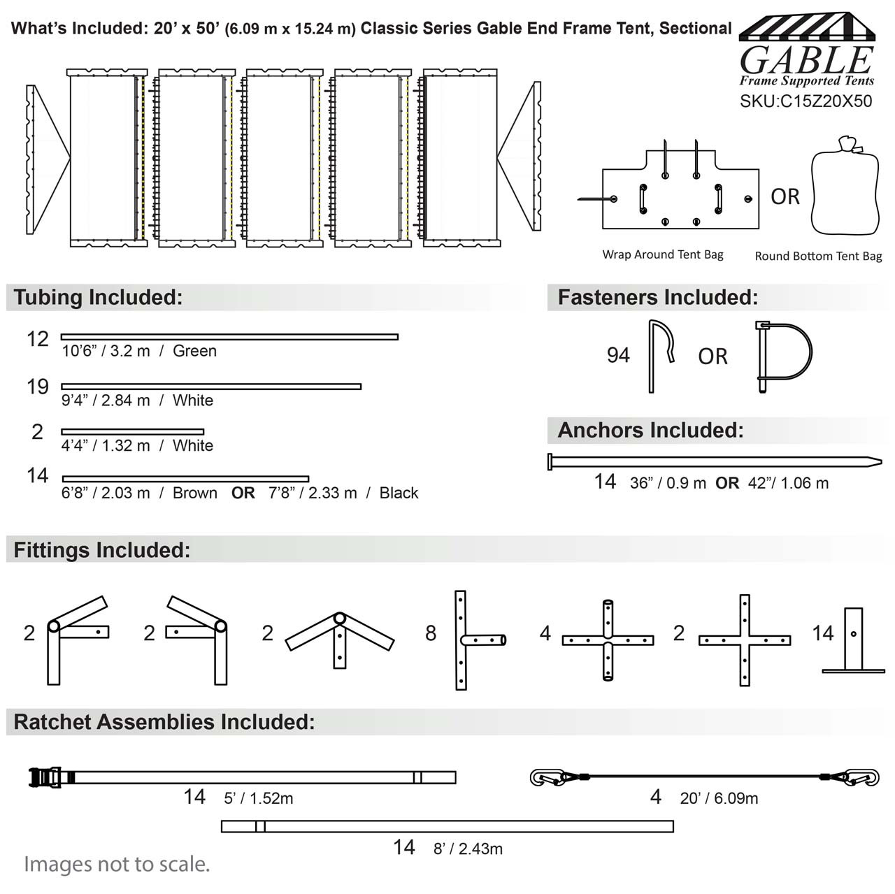 20' x 50' Classic Series Gable End Frame Tent, Sectional Tent Top, Complete