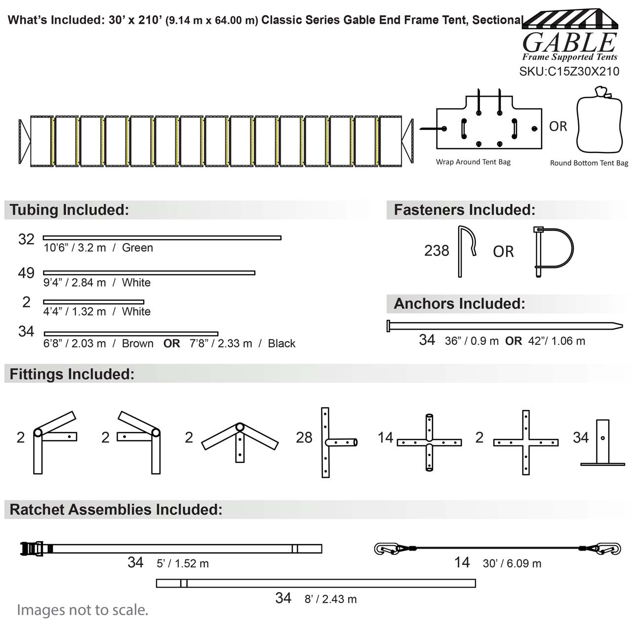 30' x 225' Classic Series Gable End Frame Tent, Sectional Tent Top, Complete