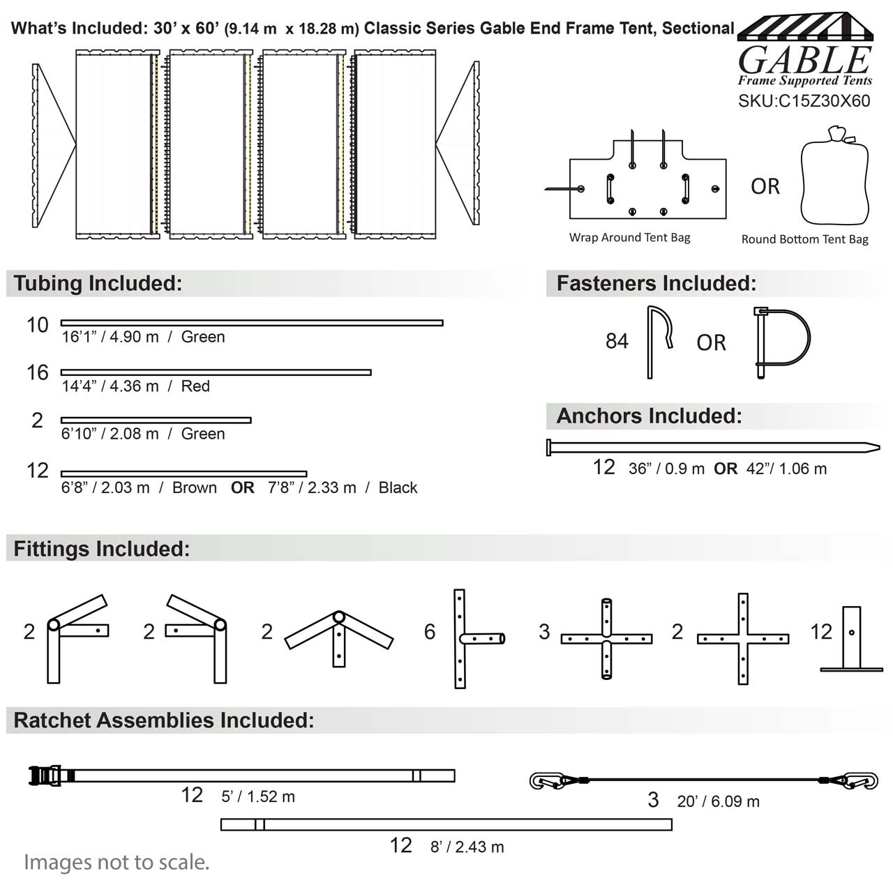 30' x 60' Classic Series Gable End Frame Tent, Sectional Tent Top, Complete