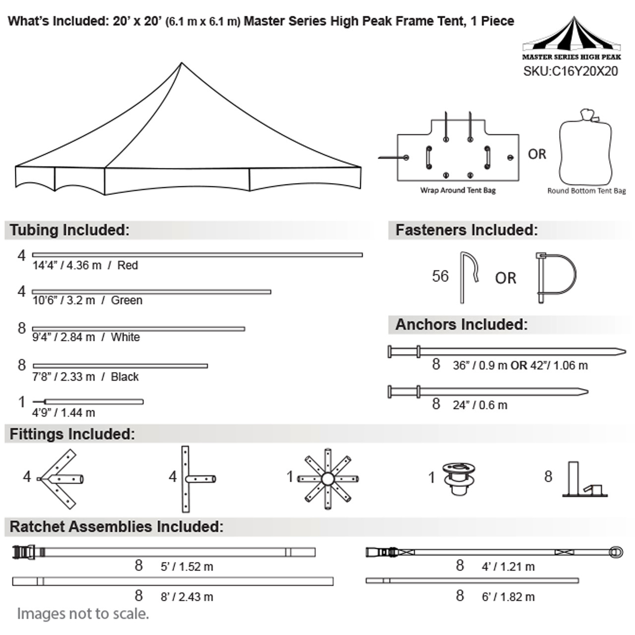 20' x 20' Master Series High Peak Frame Tent, 1 Piece Tent Top, Complete