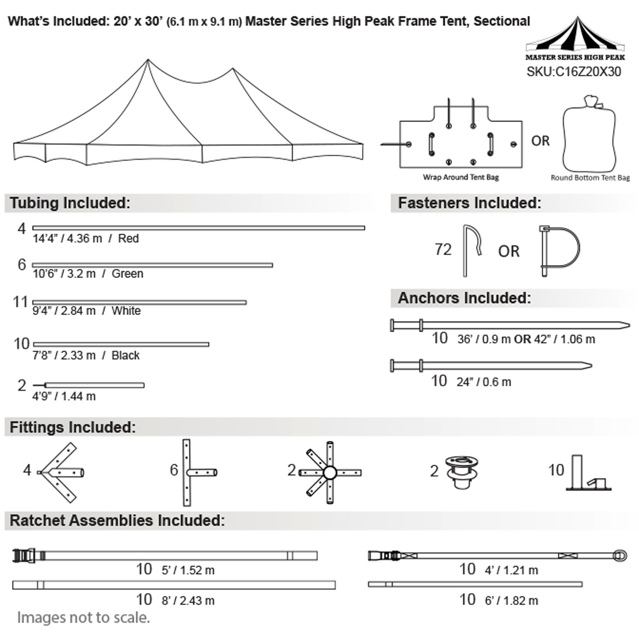 20' x 30' Master Series High Peak Frame Tent, Sectional Tent Top, Complete