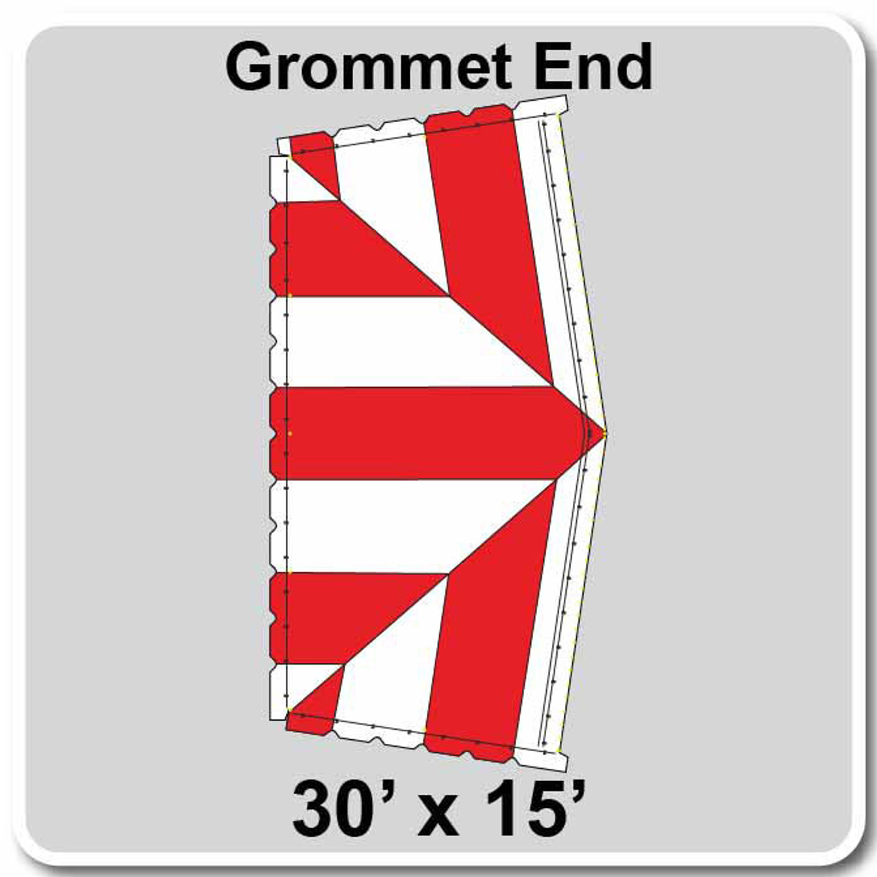 30' x 15' Classic Pole Tent Grommet End, 16 oz. Ratchet Top, White and Red