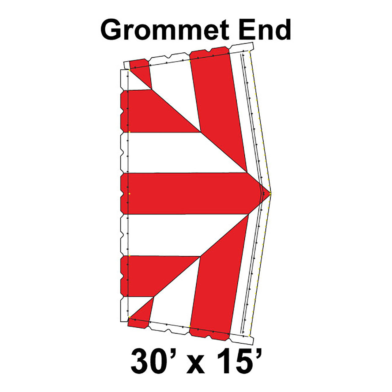 30' x 15' Classic Pole Tent Grommet End, 16 oz. Ratchet Top, White and Red