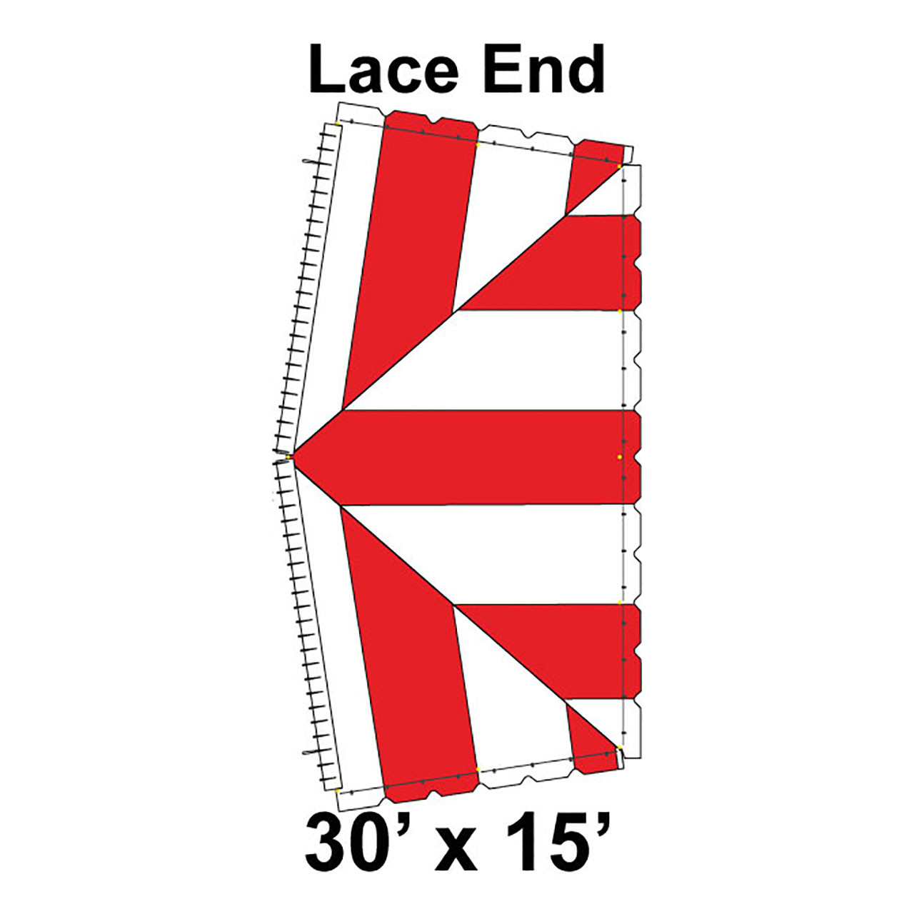 30' x 15' Classic Pole Tent Lace End, 16 oz. Ratchet Top, White and Red