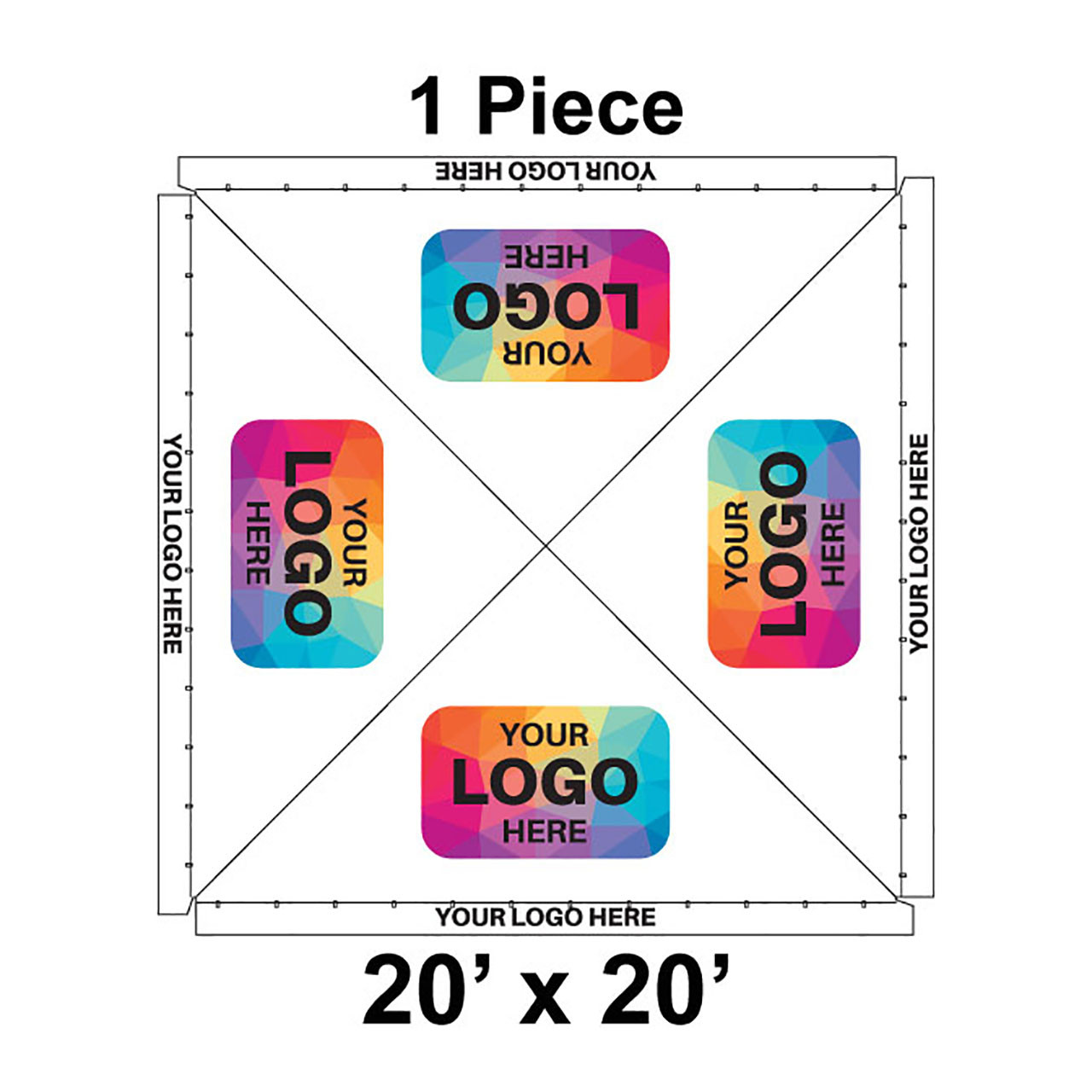 20' x 20' Classic Pole Tent, 1 Piece, Ratchet Top, Logo/Valance Print Only