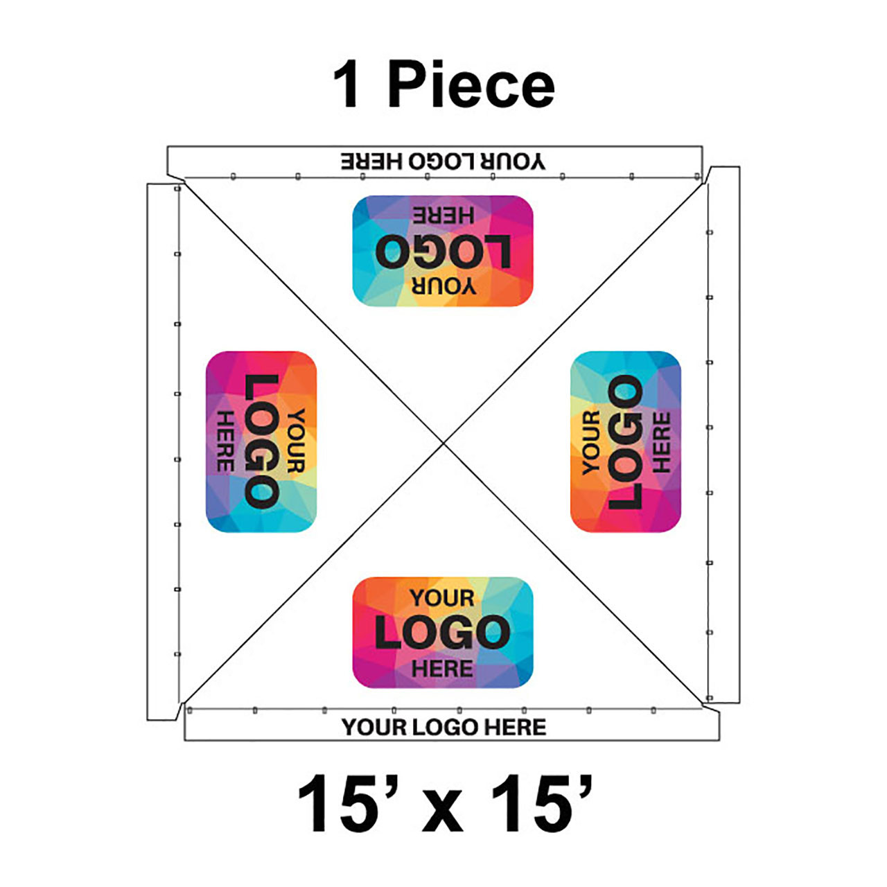 15' x 15' Classic Pole Tent, 1 Piece, Ratchet Top, Logo/Valance Print Only.