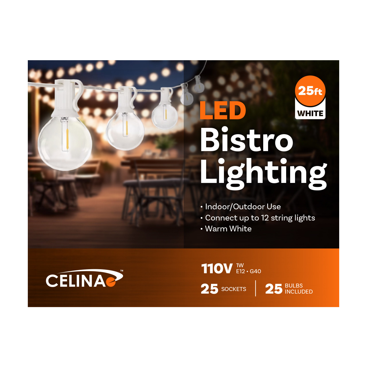 25' White Bistro String Lights