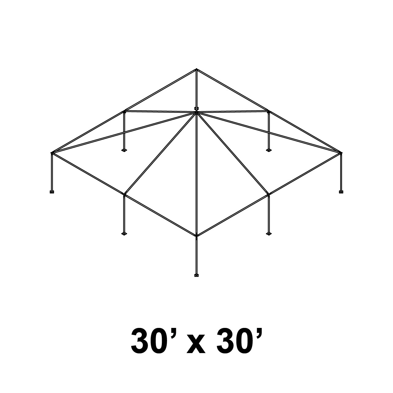 30' x 30' Classic Frame Aluminum Single Tube 8' Pole and Fitting Kit