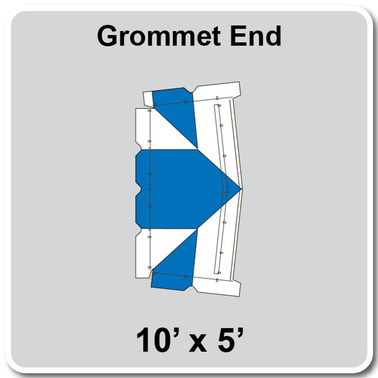 10' x 5' Classic Frame Tent Grommet End, 16 oz. Ratchet Top, White and Blue